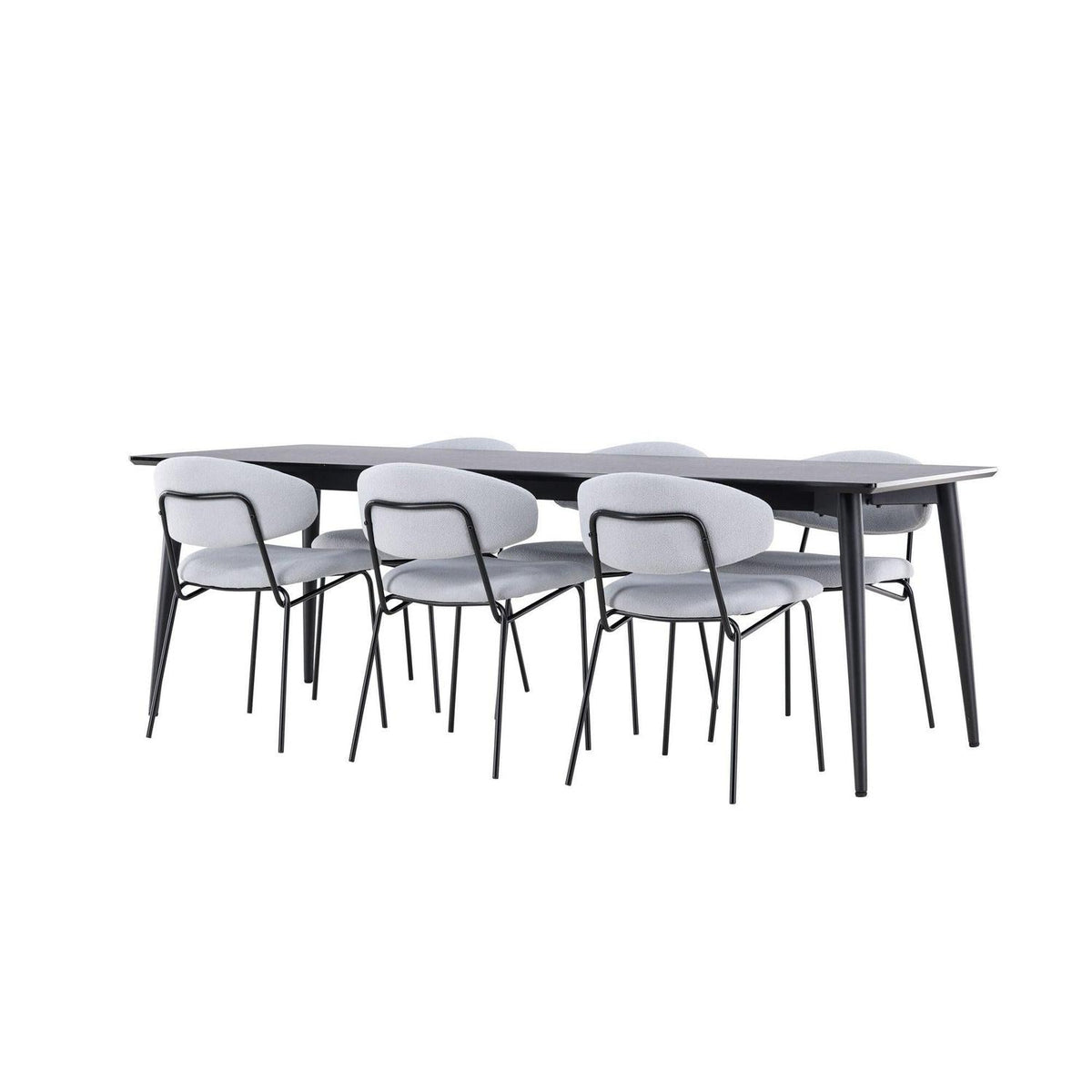 Essgruppe Esstisch Ellis 230*85cm mit Stühlen Chico aus Teddy-Boucle-Essgruppen Rechteckig-Venture Home-le canapé