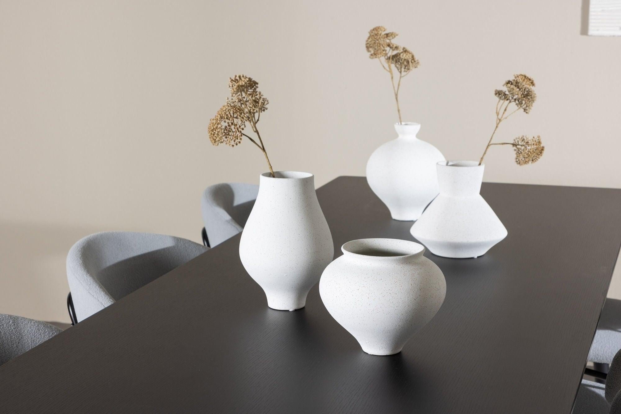 Essgruppe Esstisch Ellis 230*85cm mit Stühlen Chico aus Teddy-Bouclé - Schwarz/Grau-Essgruppe Rechteckig-Venture Home-le canapé