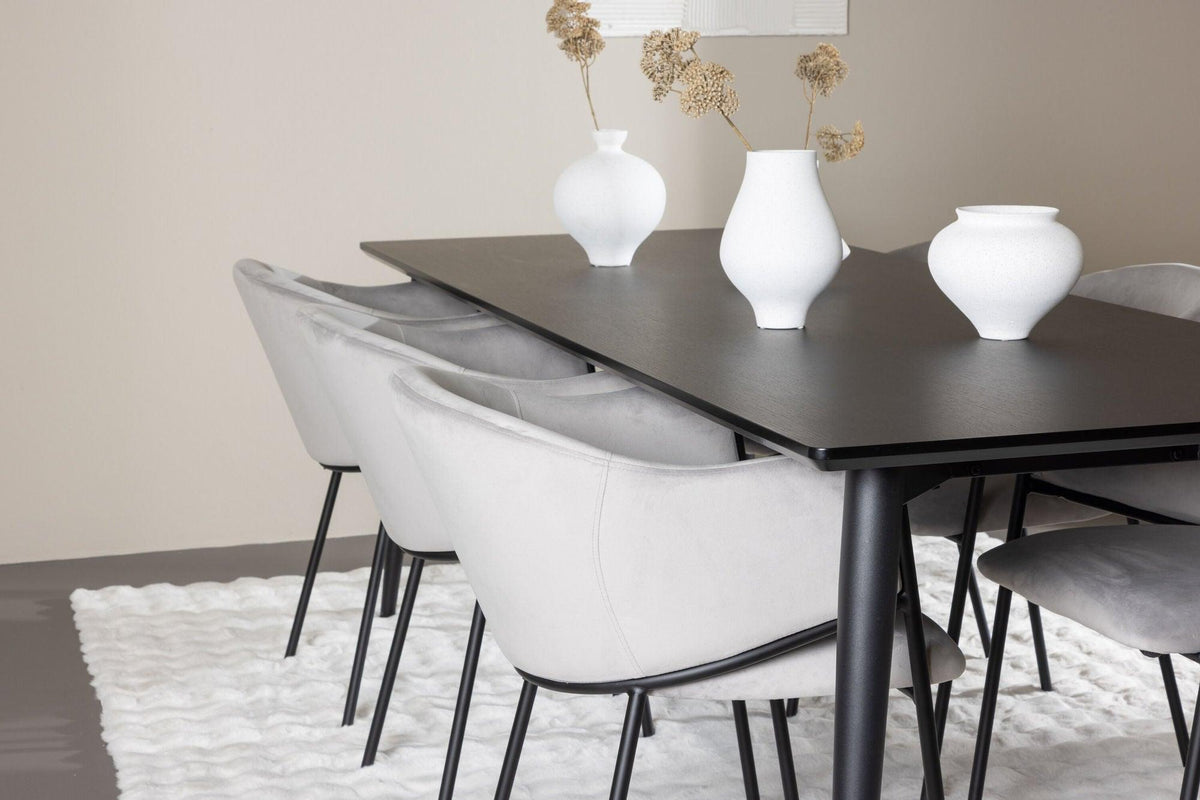 Essgruppe Esstisch Ellis 230*85cm mit Stühlen Evelina aus Samt-Essgruppen Rechteckig-Venture Home-le canapé