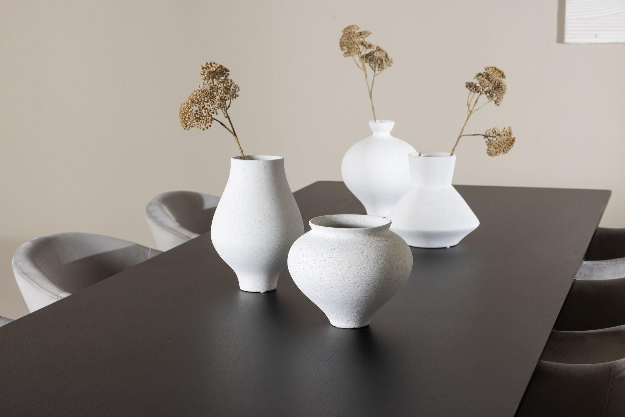 Essgruppe Esstisch Ellis 230*85cm mit Stühlen Evelina aus Samt - Schwarz/Grau-Essgruppe Rechteckig-Venture Home-le canapé