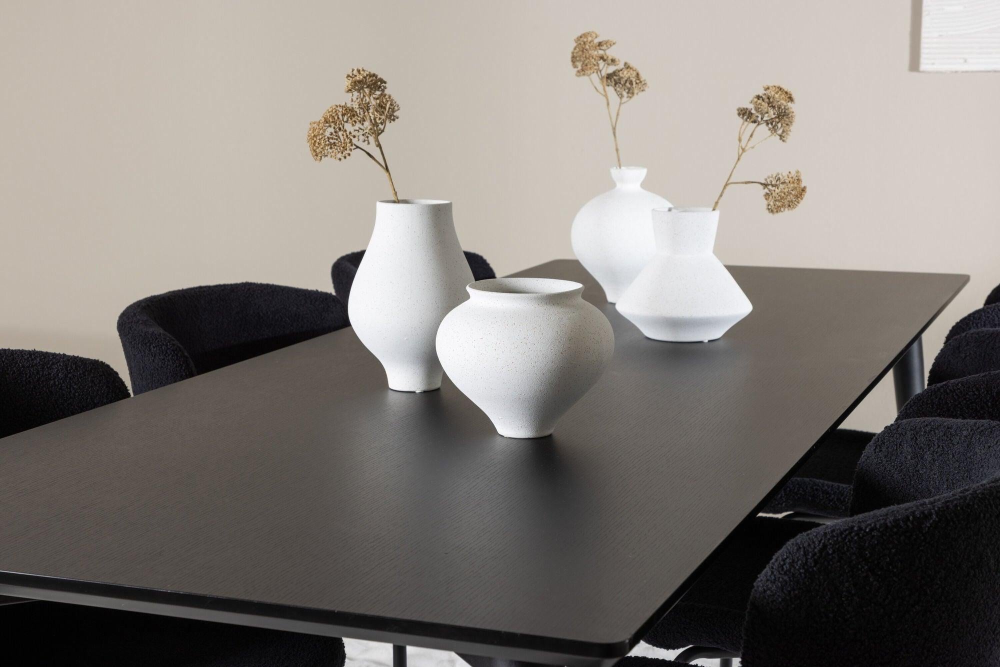 Essgruppe Esstisch Ellis 230*85cm mit Stühlen Modesto aus Teddy-Bouclé - Schwarz-Essgruppe Rechteckig-Venture Home-le canapé