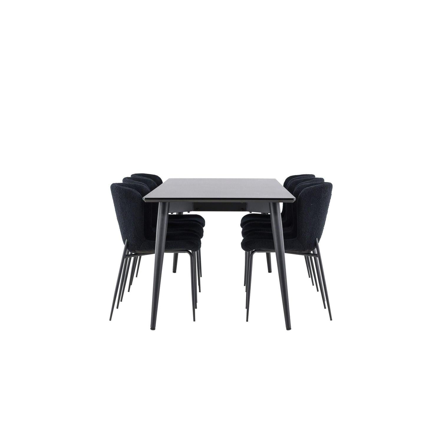 Essgruppe Esstisch Ellis 230*85cm mit Stühlen Modesto aus Teddy-Bouclé - Schwarz-Essgruppen Rechteckig-Venture Home-le canapé