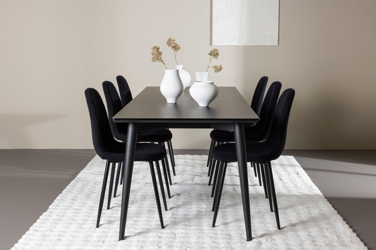 Essgruppe Esstisch Ellis 230*85cm mit Stühlen Polar aus Teddy-Boucle-Essgruppen Rechteckig-Venture Home-le canapé