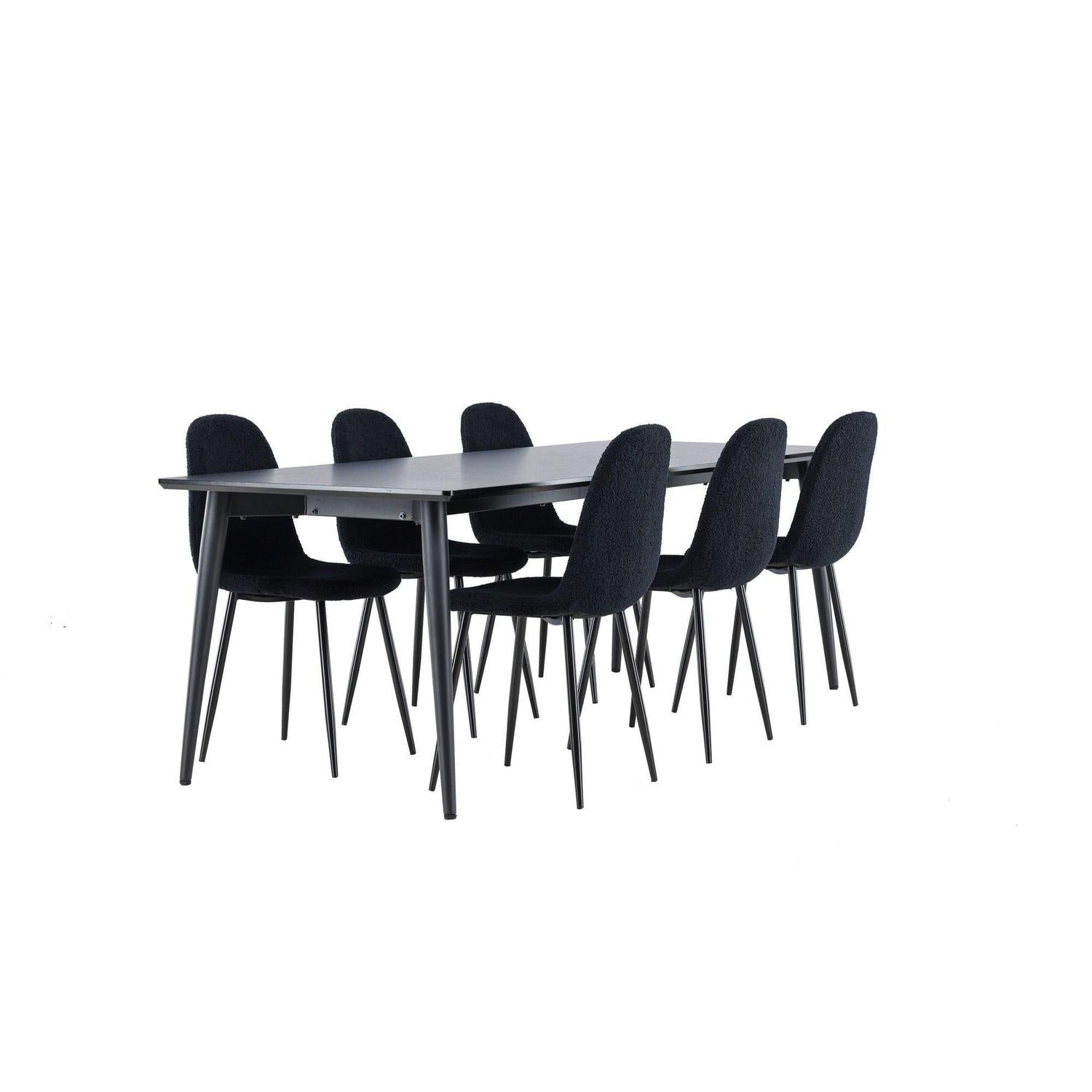 Essgruppe Esstisch Ellis 230*85cm mit Stühlen Polar aus Teddy- Bouclé - Schwarz-Essgruppe Rechteckig-Venture Home-le canapé