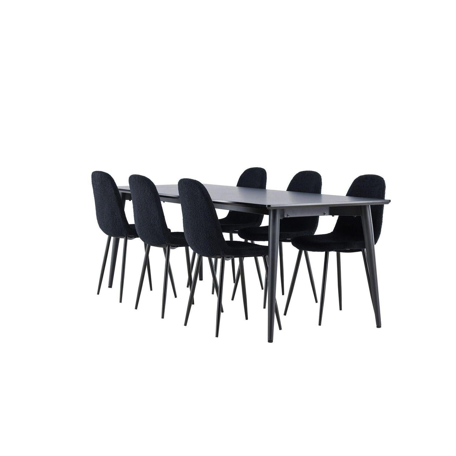 Essgruppe Esstisch Ellis 230*85cm mit Stühlen Polar aus Teddy- Bouclé - Schwarz-Essgruppe Rechteckig-Venture Home-le canapé
