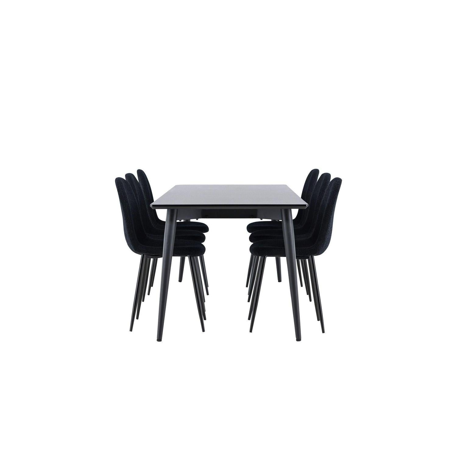 Essgruppe Esstisch Ellis 230*85cm mit Stühlen Polar aus Teddy- Bouclé - Schwarz-Essgruppe Rechteckig-Venture Home-le canapé