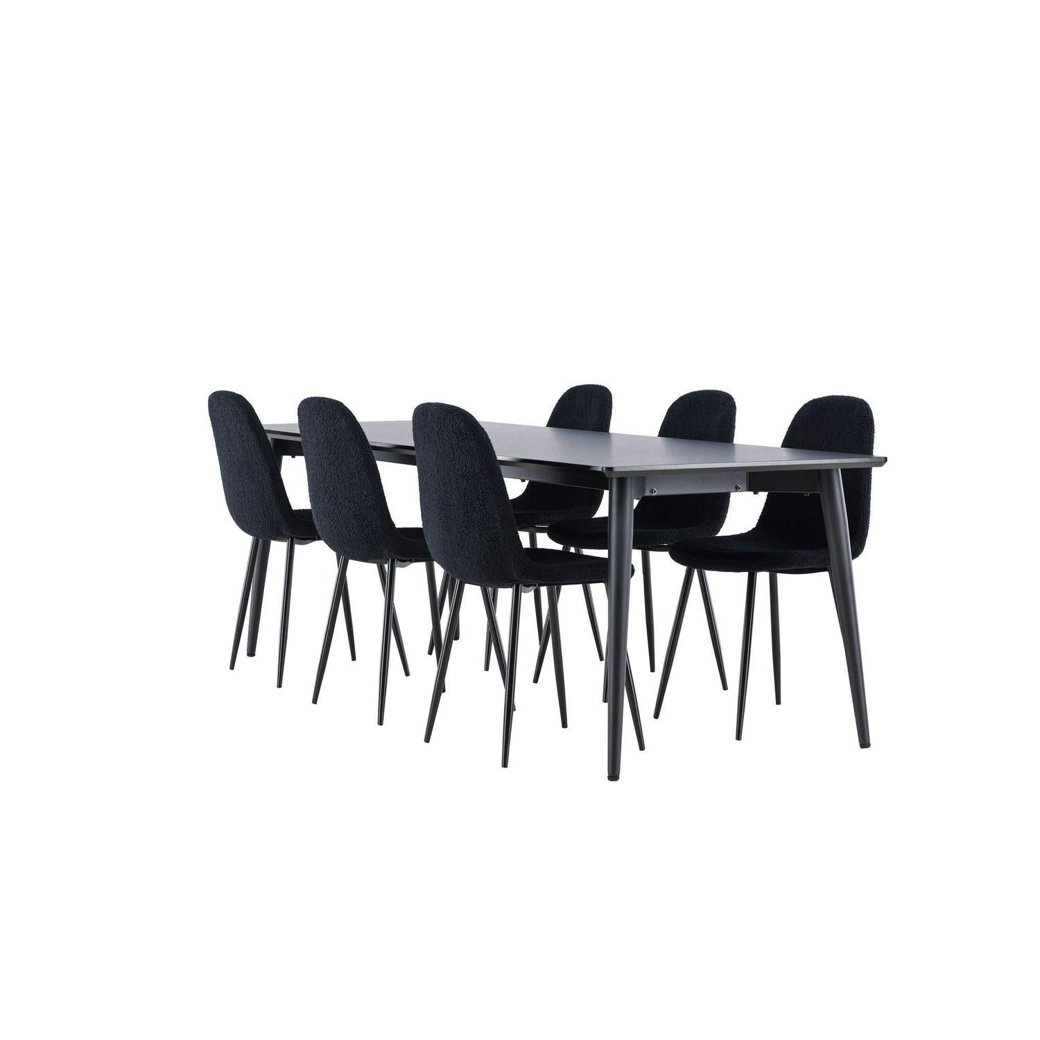 Essgruppe Esstisch Ellis 230*85cm mit Stühlen Polar aus Teddy- Bouclé - Schwarz-Essgruppe Rechteckig-Venture Home-le canapé