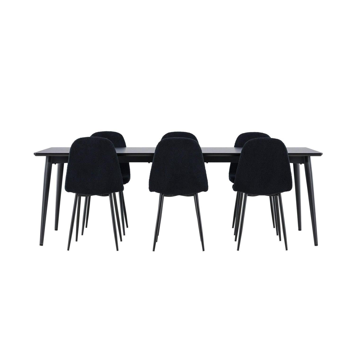 Essgruppe Esstisch Ellis 230*85cm mit Stühlen Polar aus Teddy- Bouclé - Schwarz-Essgruppen Rechteckig-Venture Home-le canapé