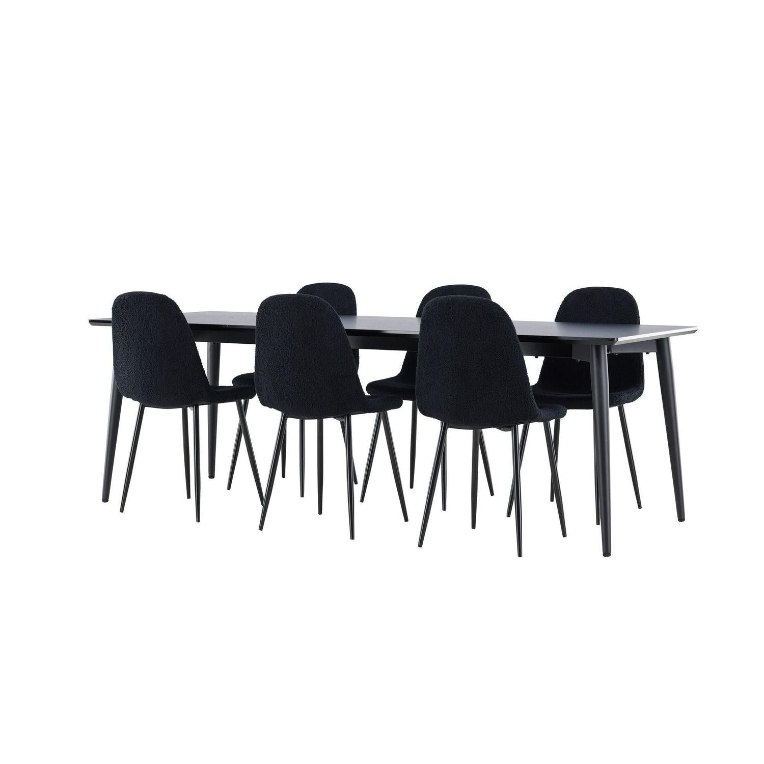 Essgruppe Esstisch Ellis 230*85cm mit Stühlen Polar aus Teddy- Bouclé - Schwarz-Essgruppen Rechteckig-Venture Home-le canapé