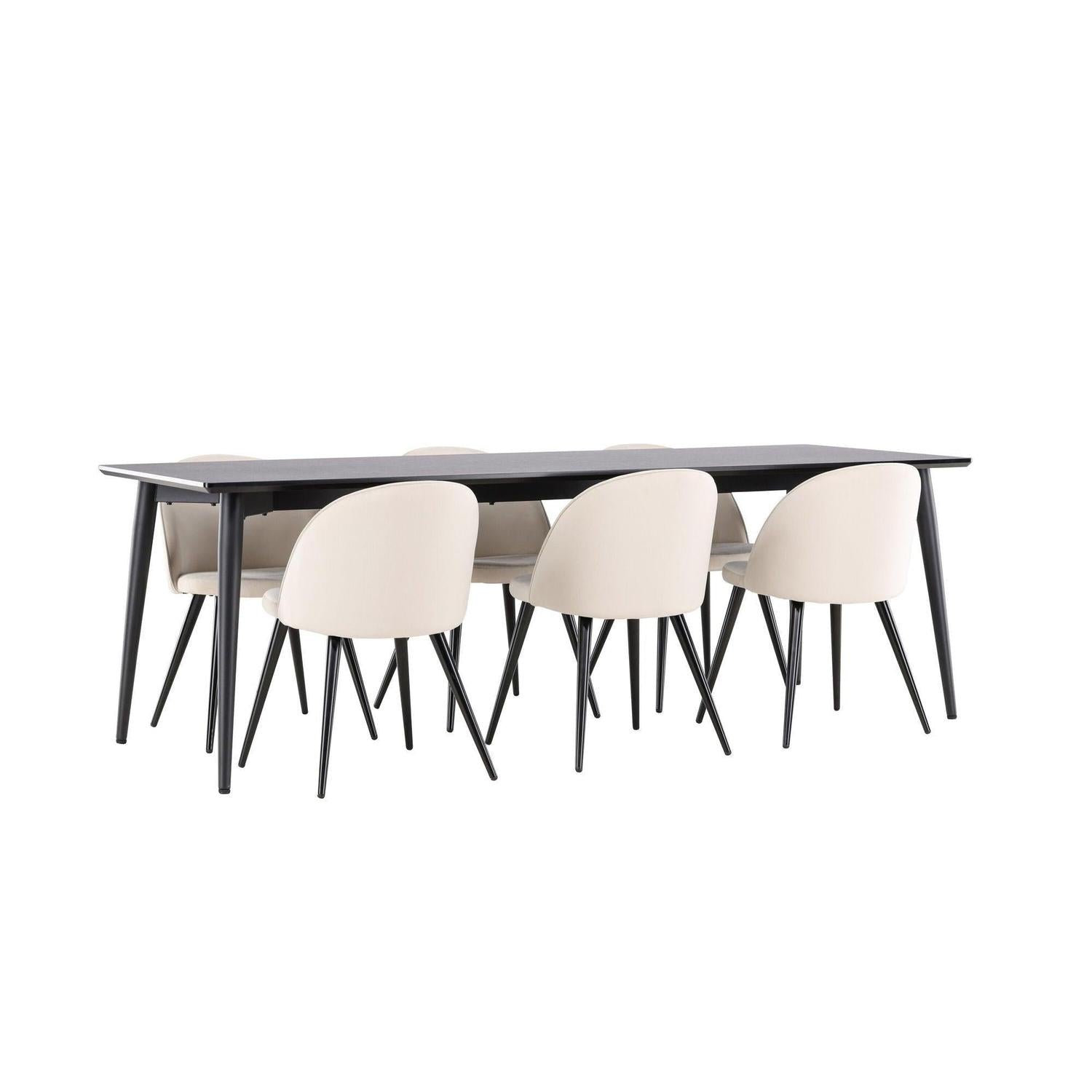 Essgruppe Esstisch Ellis 230*85cm mit Stühlen Velvet aus Samt - Schwarz/Beige-Essgruppen Rechteckig-Venture Home-le canapé