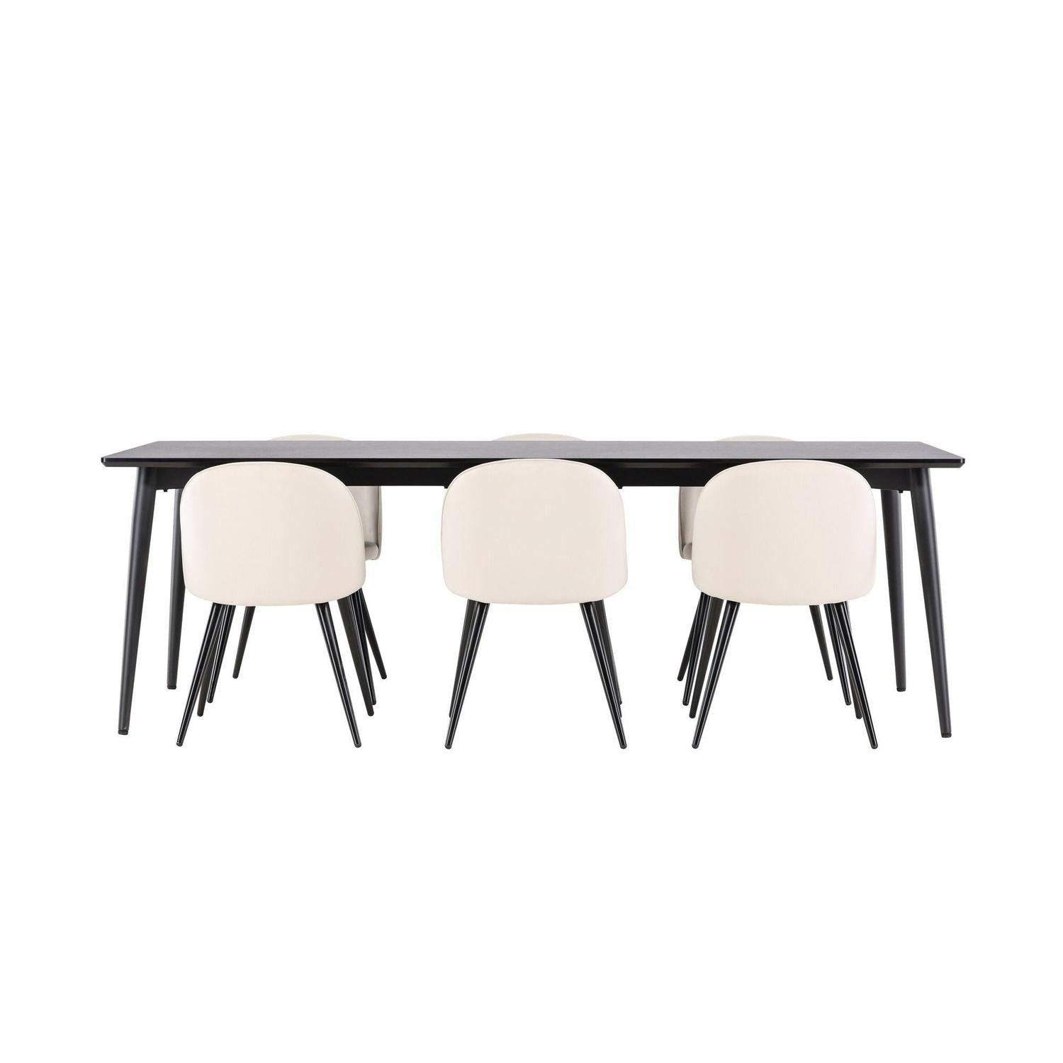 Essgruppe Esstisch Ellis 230*85cm mit Stühlen Velvet aus Samt - Schwarz/Beige-Essgruppen Rechteckig-Venture Home-le canapé