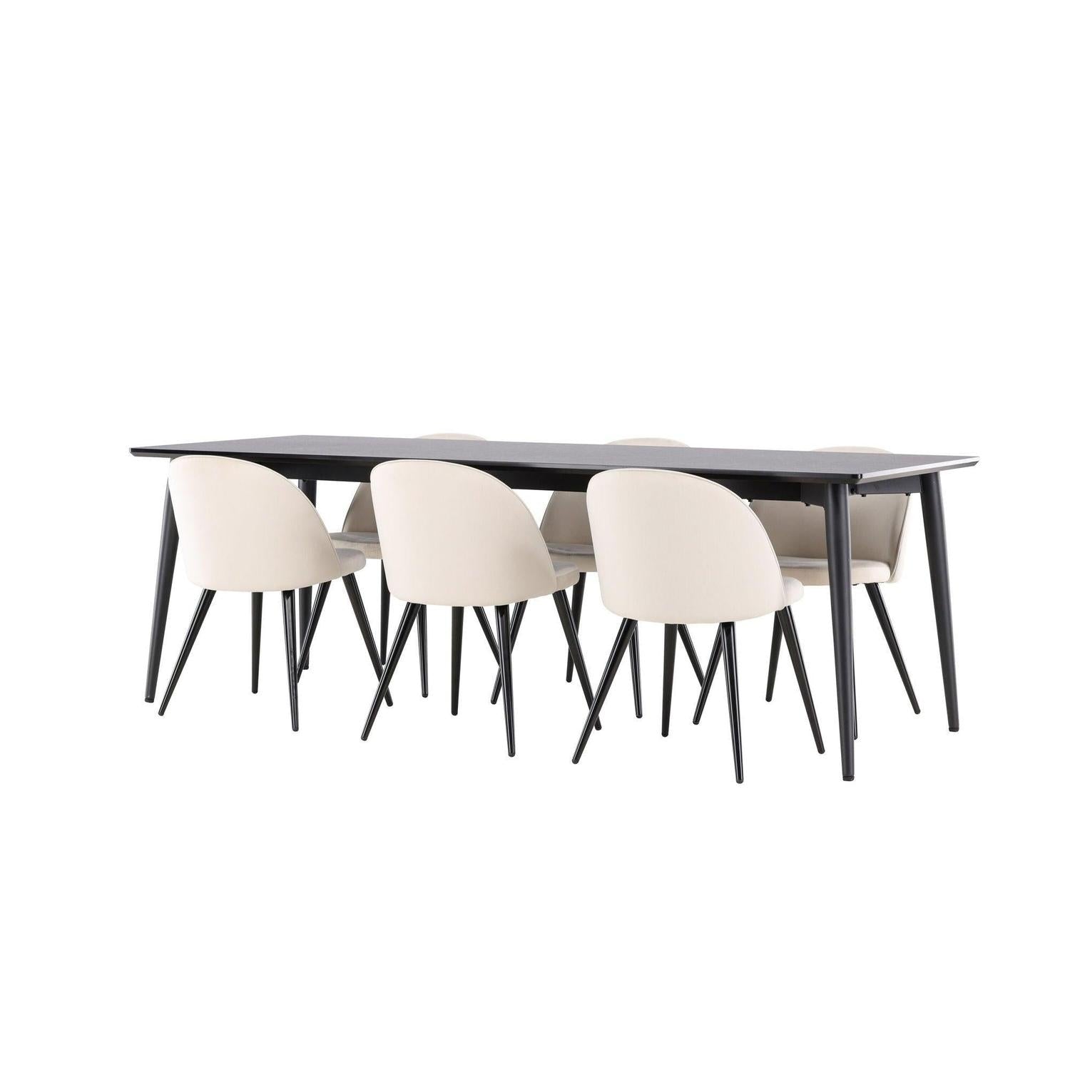 Essgruppe Esstisch Ellis 230*85cm mit Stühlen Velvet aus Samt - Schwarz/Beige-Essgruppen Rechteckig-Venture Home-le canapé