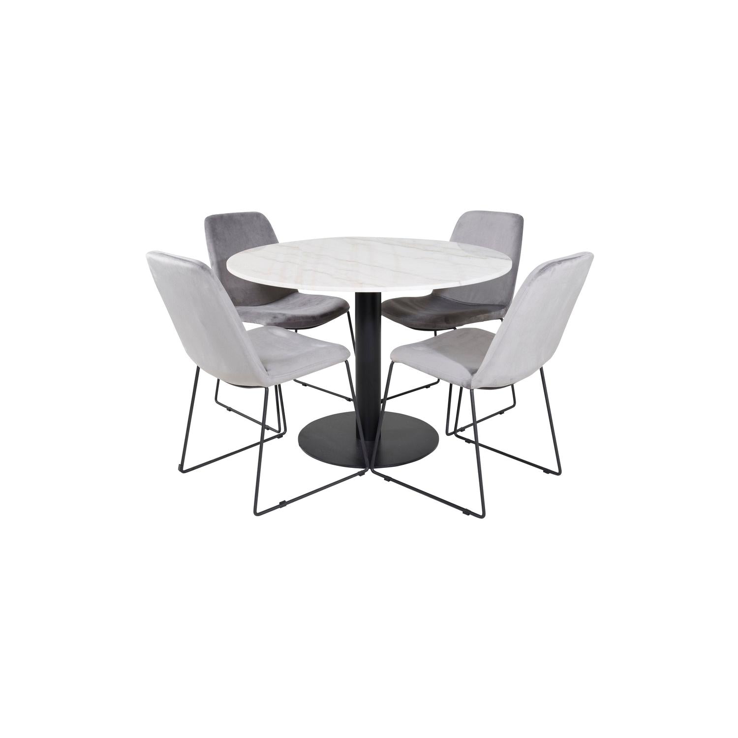 Essgruppe Esstisch Estelle ⌀106cm mit Stühlen Muce - Grau-Essgruppen-Venture Home-le canapé