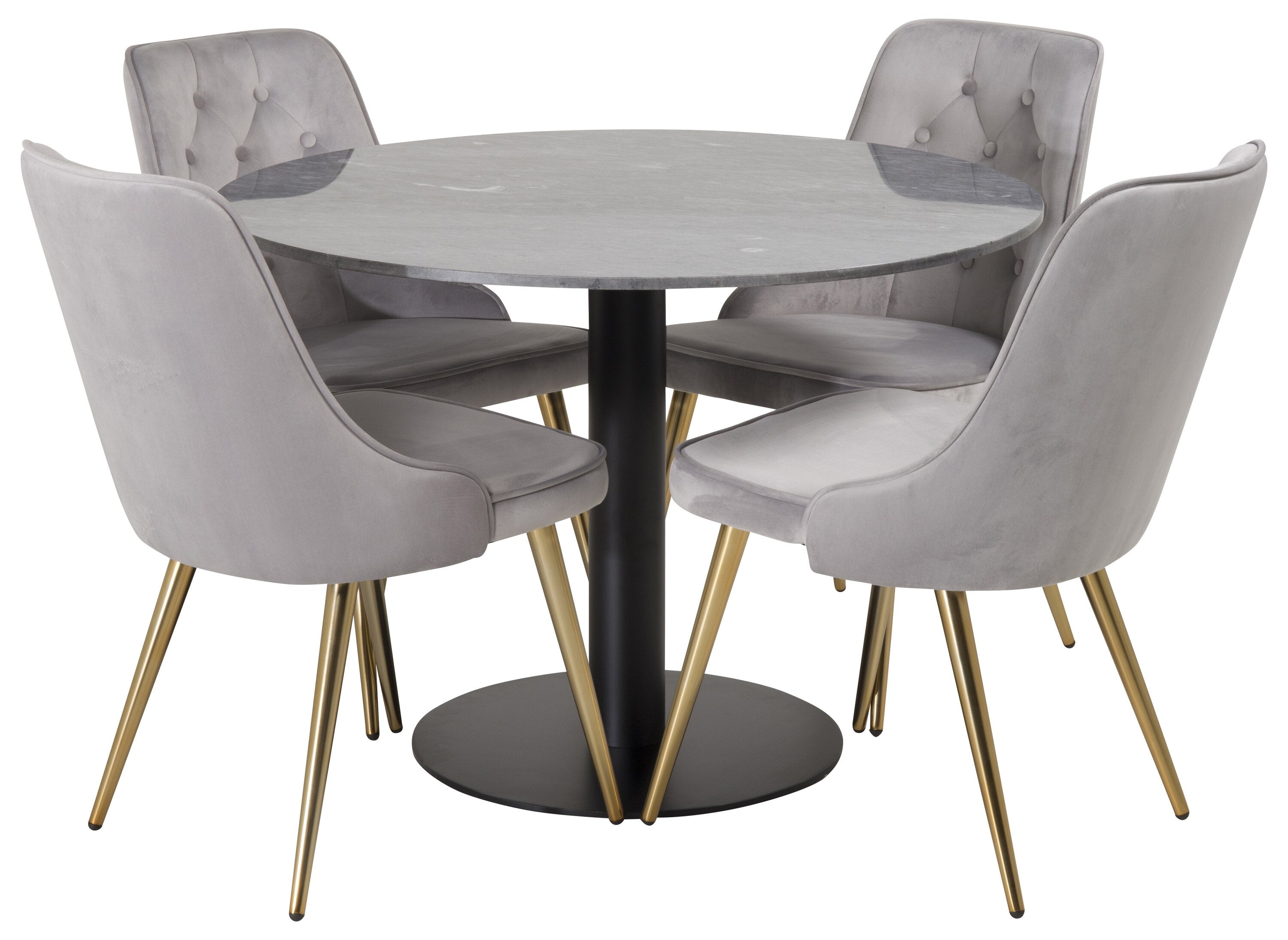 Essgruppe Esstisch Estelle ⌀106 mit Stühlen Samt - Grau-Essgruppen-Venture Home-le canapé