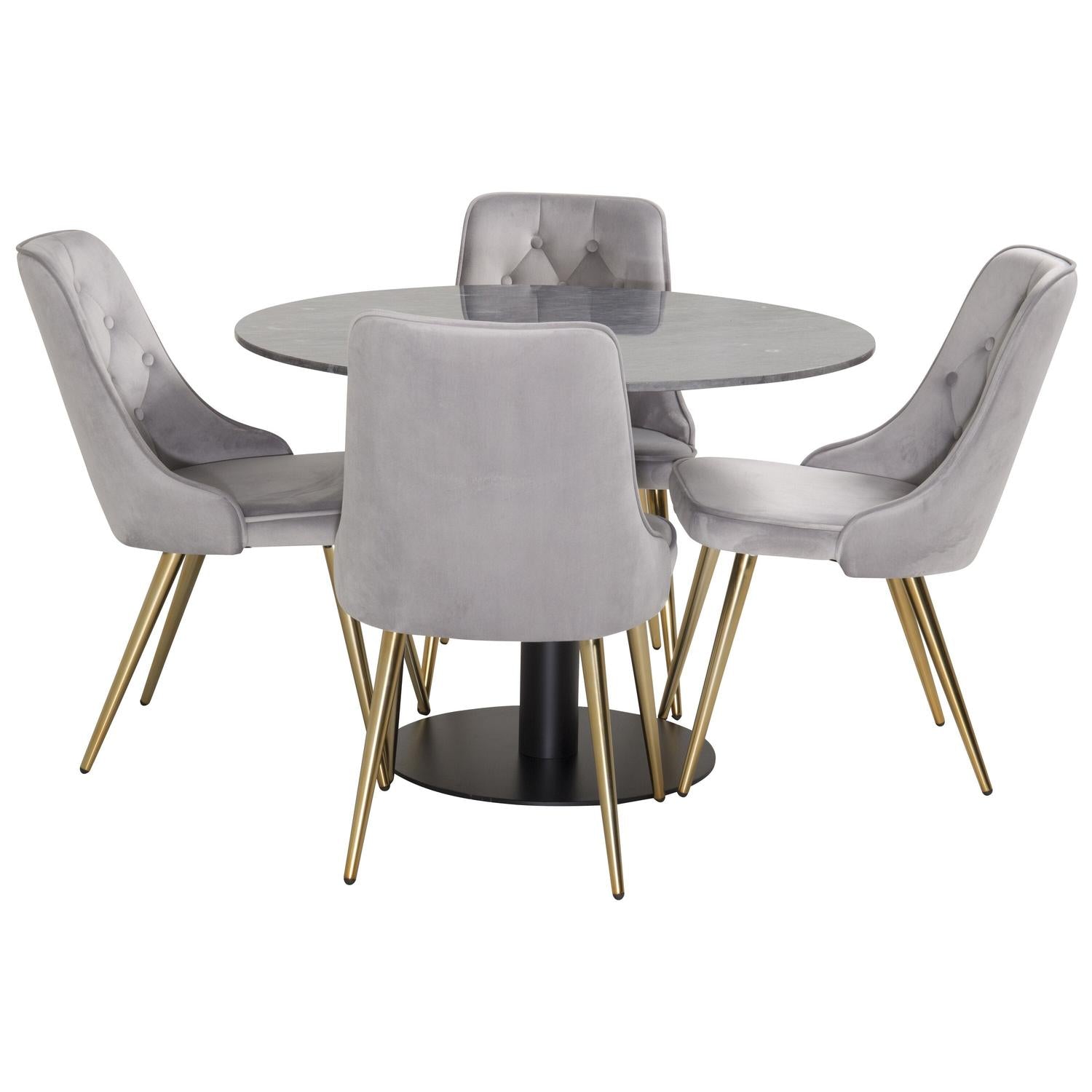 Essgruppe Esstisch Estelle ⌀106cm mit Stühlen Samt - Grau-Essgruppen-Venture Home-le canapé