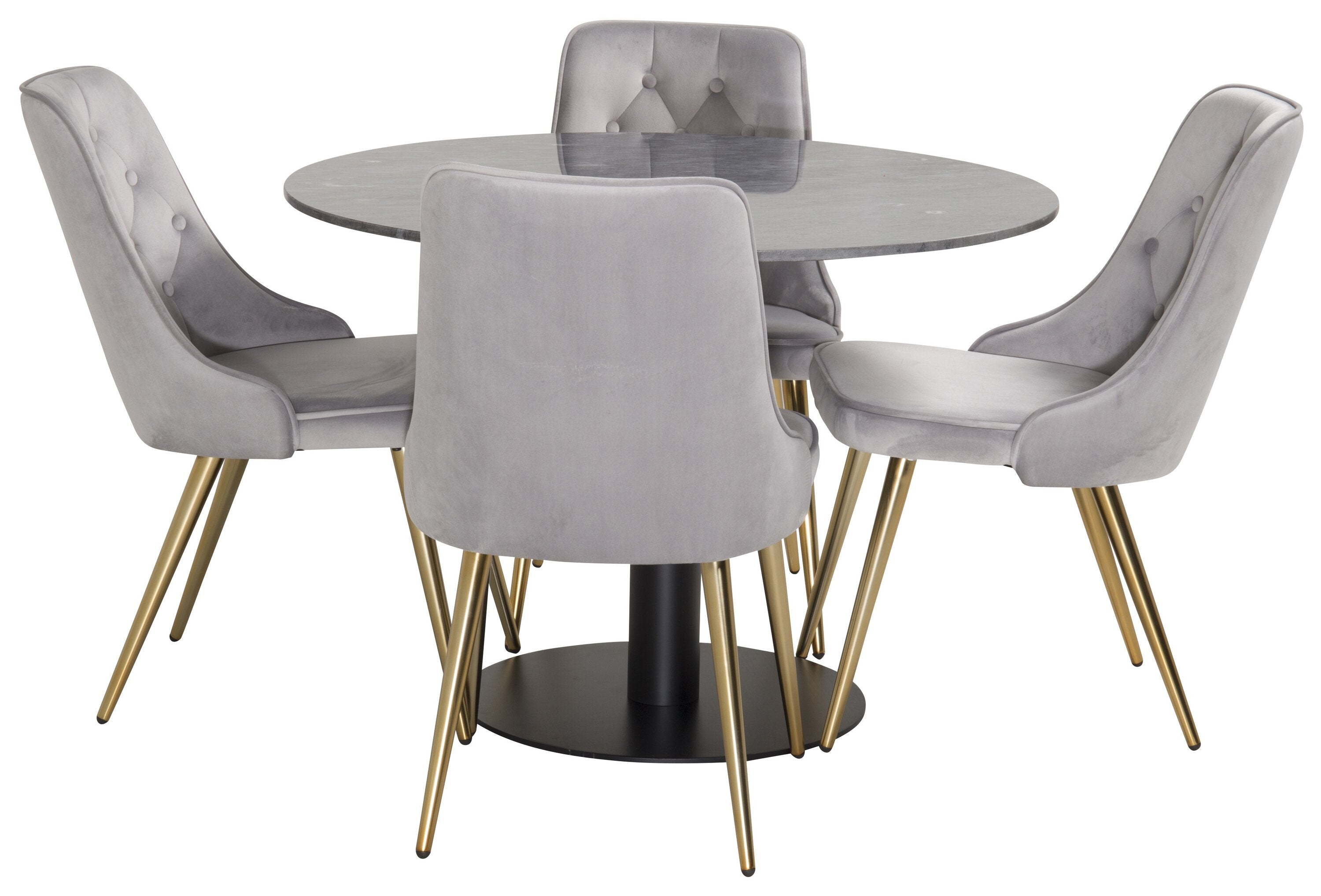 Essgruppe Esstisch Estelle ⌀106 mit Stühlen Samt - Grau-Essgruppen-Venture Home-le canapé