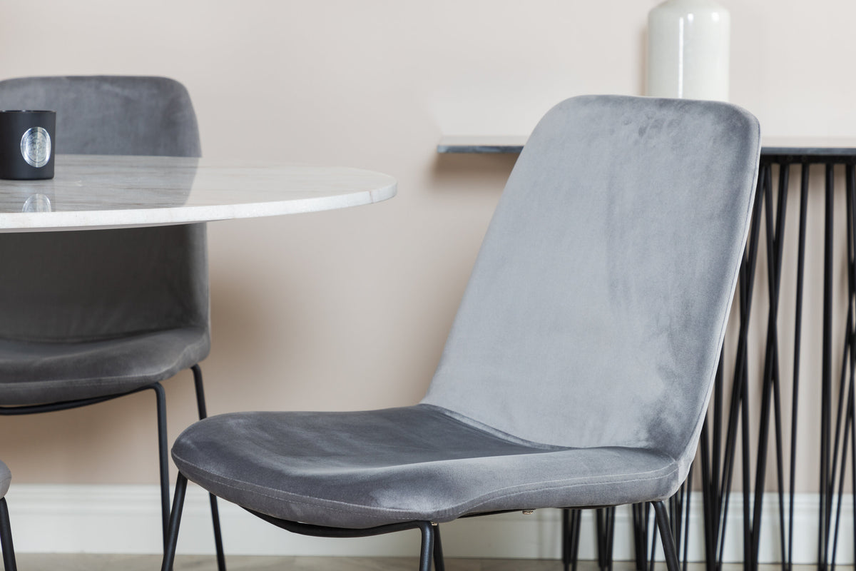 Essgruppe Esstisch Estelle Ø106cm mit Stühlen Muce aus Samt-Essgruppen-Venture Home-le canapé