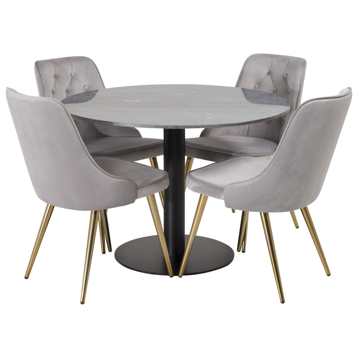 Essgruppe Esstisch Estelle Ø106cm mit Stühlen Velvet aus Samt-Essgruppen-Venture Home-le canapé