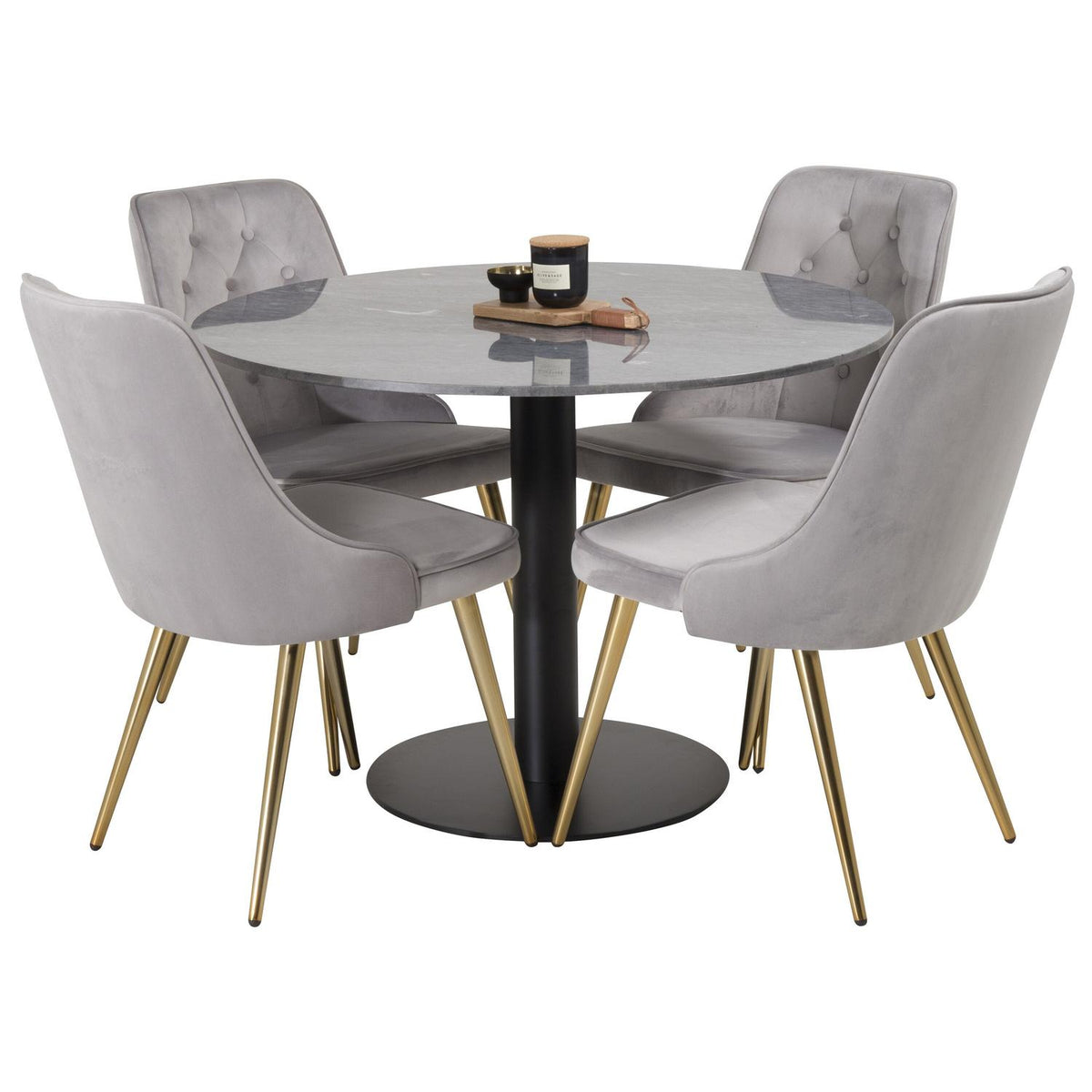 Essgruppe Esstisch Estelle Ø106cm mit Stühlen Velvet aus Samt-Essgruppen-Venture Home-le canapé