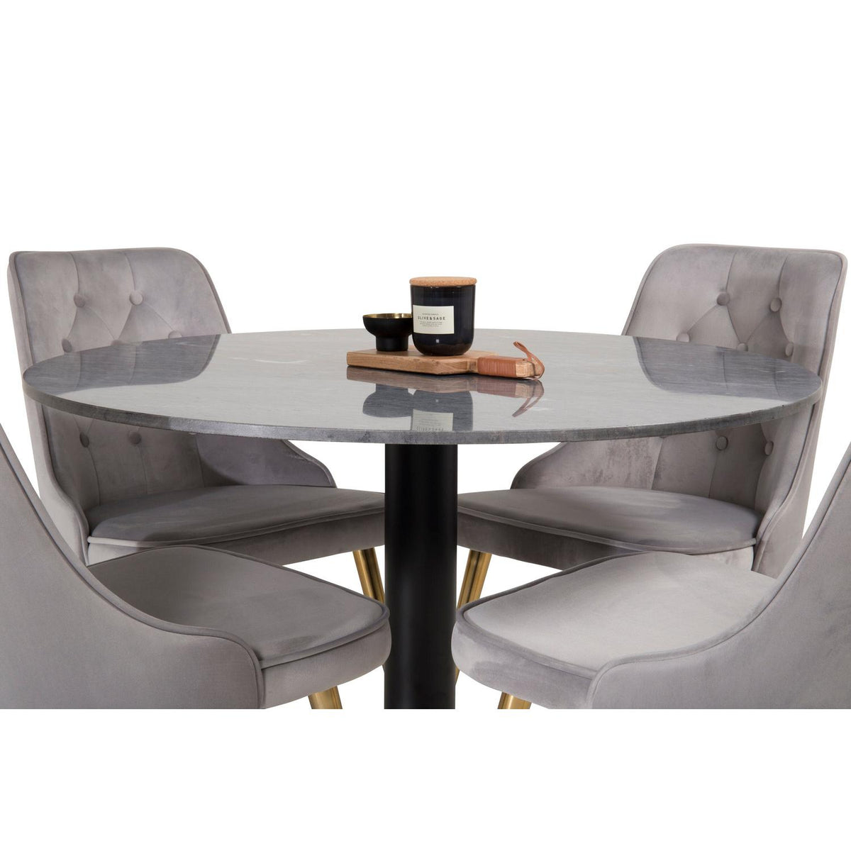 Essgruppe Esstisch Estelle Ø106cm mit Stühlen Velvet aus Samt-Essgruppen-Venture Home-le canapé