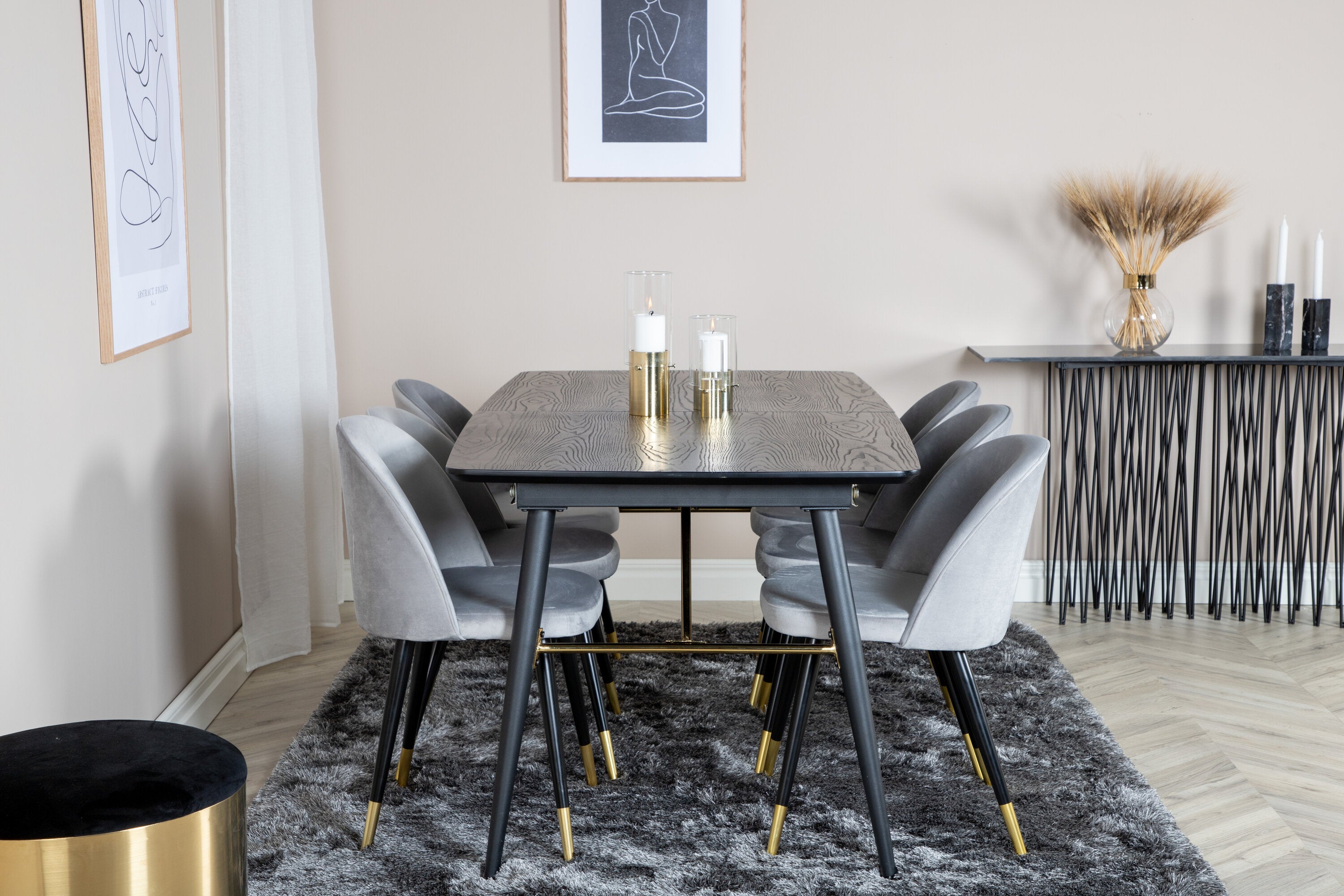 Essgruppe Esstisch Gold 180 x 85 mit Stühlen Grau - Grau-Essgruppen-Venture Home-le canapé