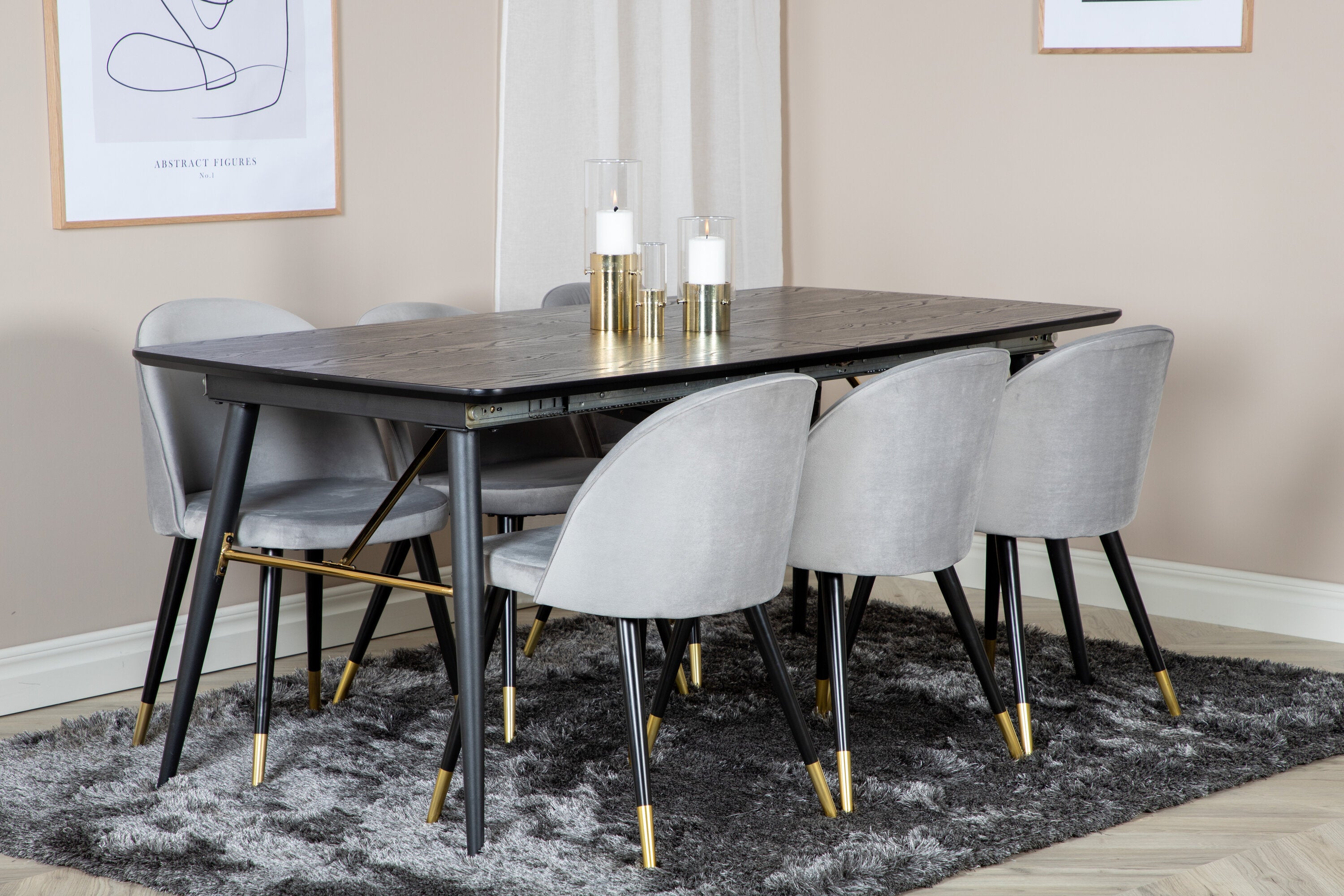 Essgruppe Esstisch Gold 180 x 85 mit Stühlen Grau - Grau-Essgruppen-Venture Home-le canapé