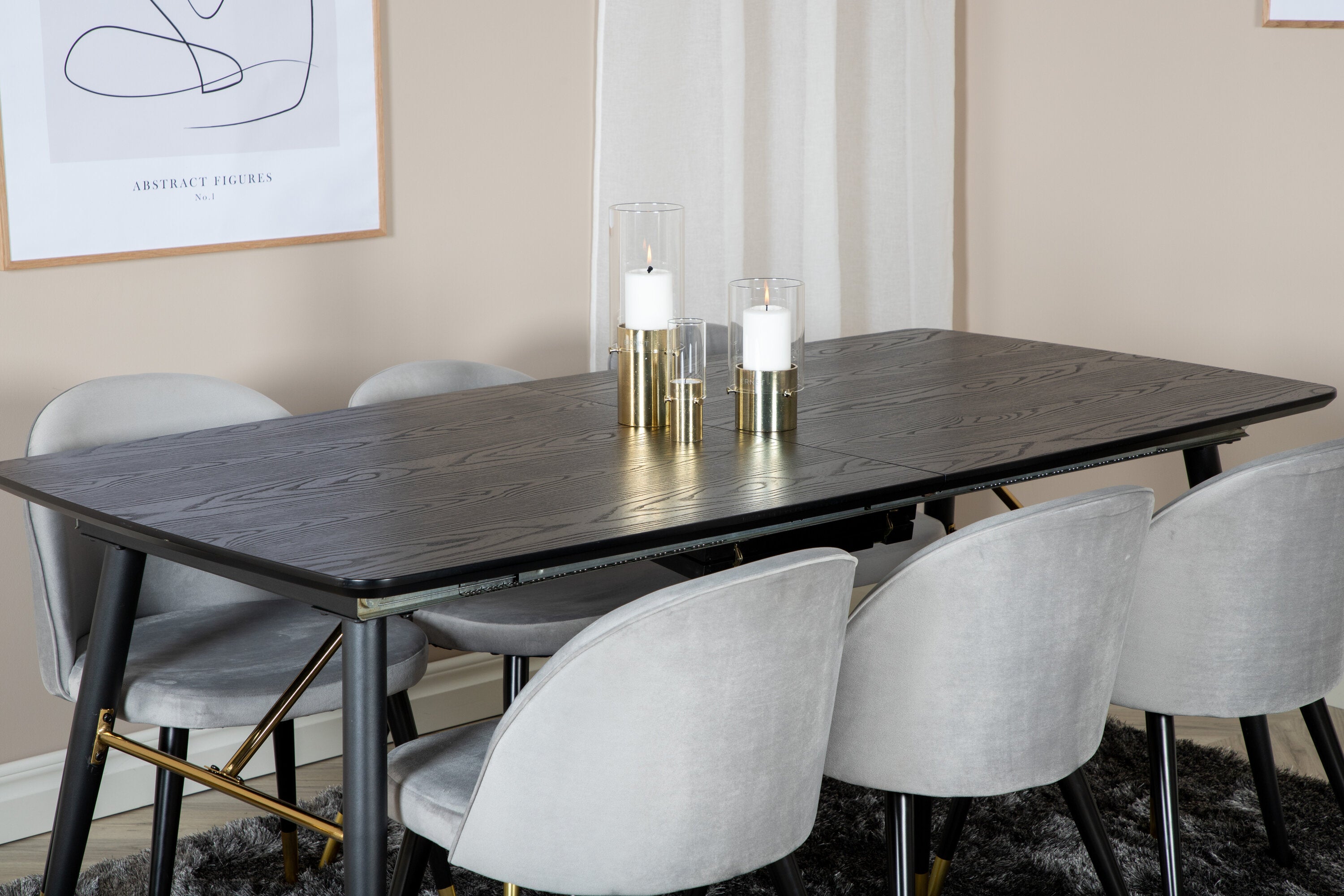 Essgruppe Esstisch Gold 180 x 85 mit Stühlen Grau - Grau-Essgruppen-Venture Home-le canapé