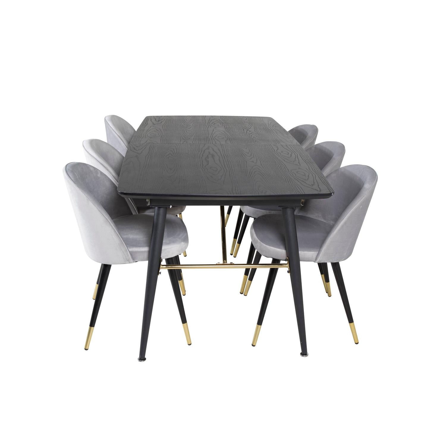 Essgruppe Esstisch Gold 180 x 85cm mit Stühlen Grau - Grau-Essgruppen-Venture Home-le canapé