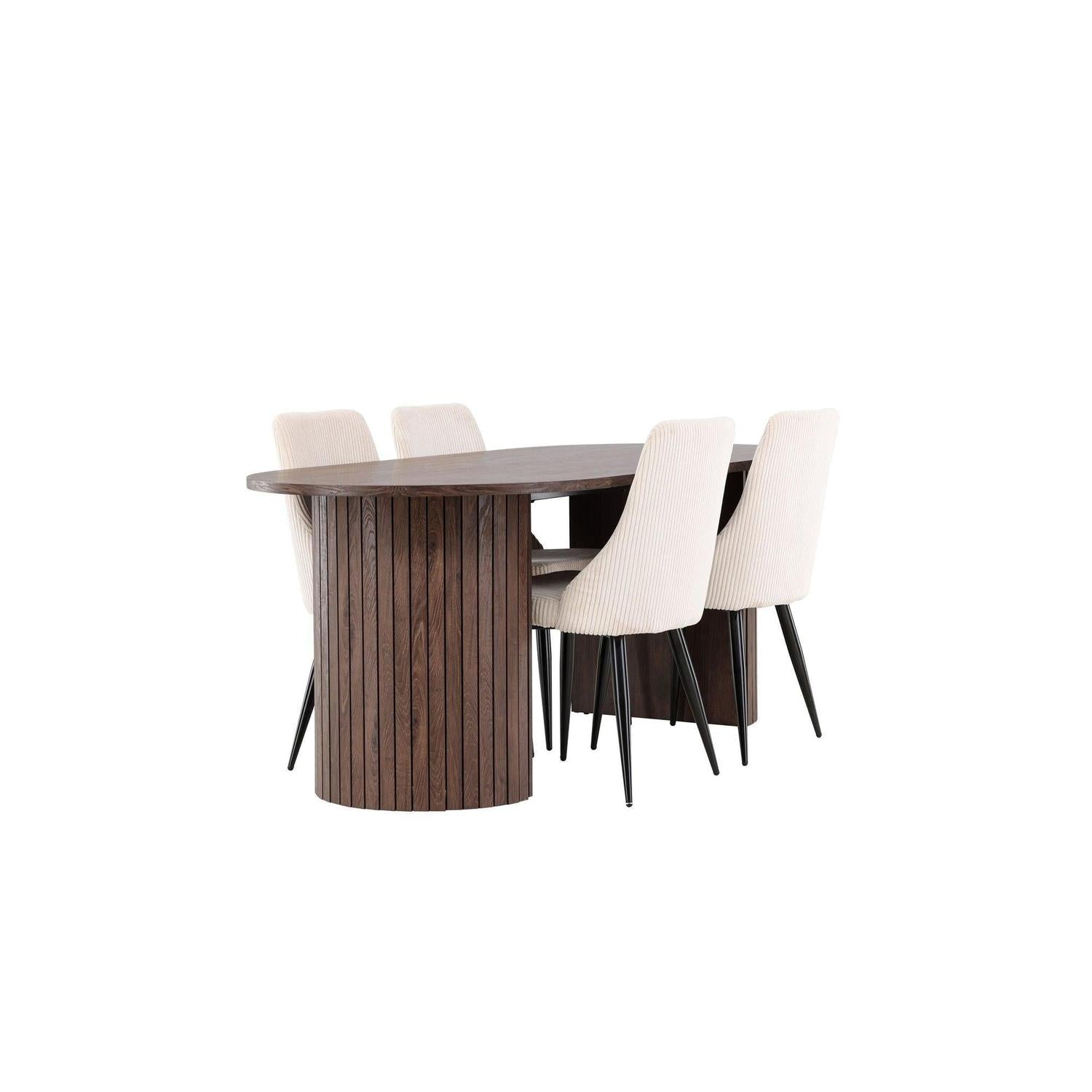 Essgruppe Esstisch Härön 200*90cm mit Stühlen Leone aus Kord - Mokka/Beige-Essgruppen Oval-Venture Home-le canapé