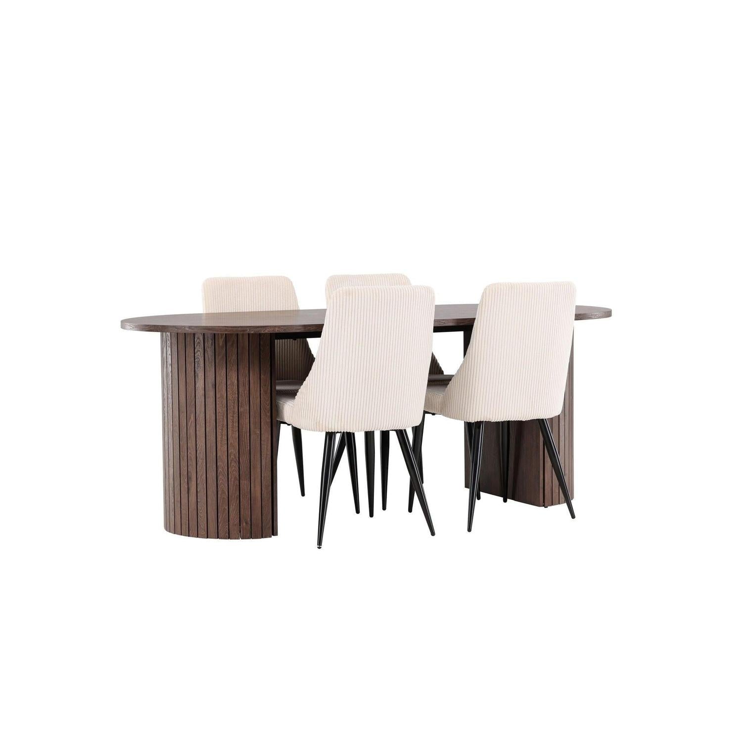 Essgruppe Esstisch Härön 200*90cm mit Stühlen Leone aus Kord - Mokka/Beige-Essgruppen Oval-Venture Home-le canapé