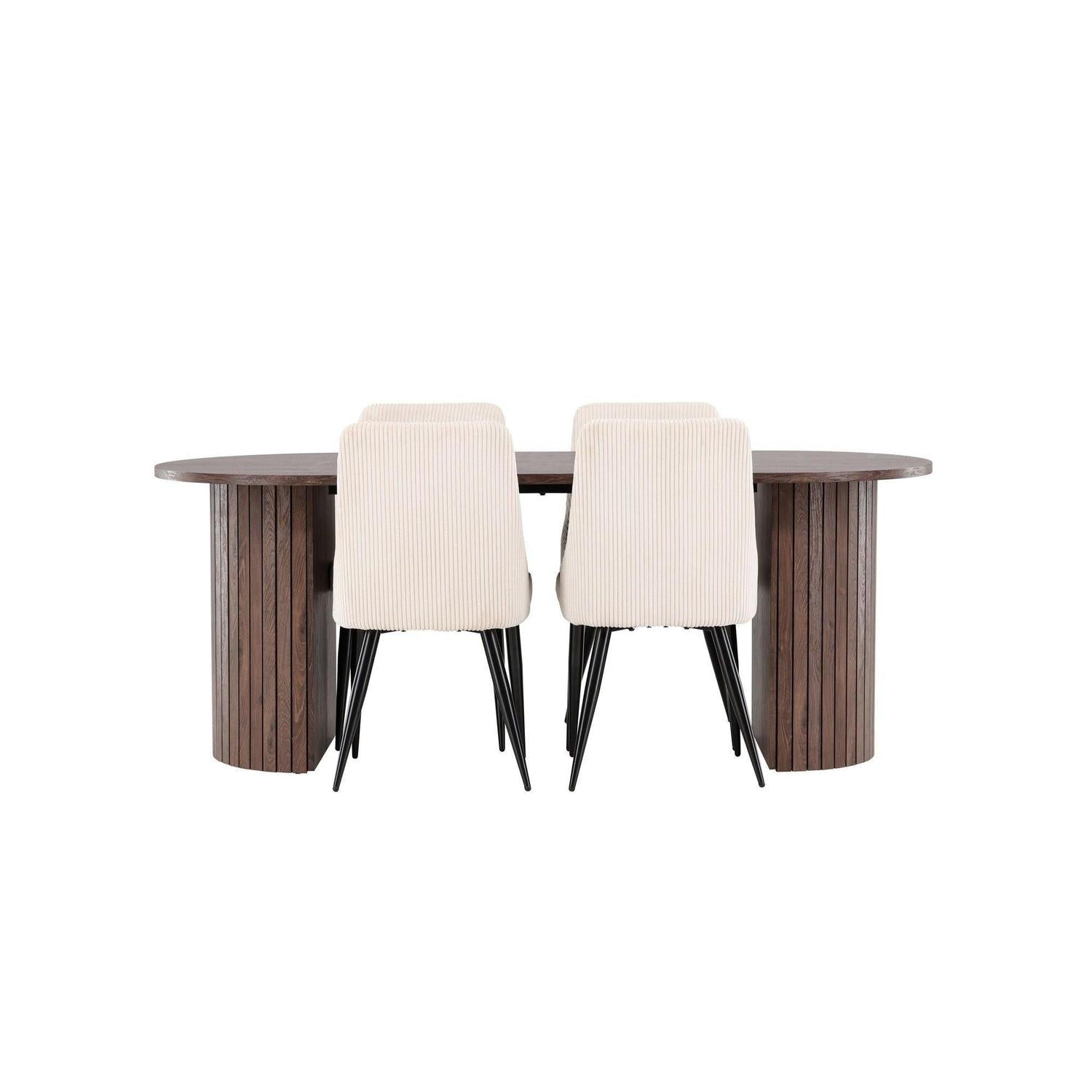 Essgruppe Esstisch Härön 200*90cm mit Stühlen Leone aus Kord - Mokka/Beige-Essgruppen Oval-Venture Home-le canapé