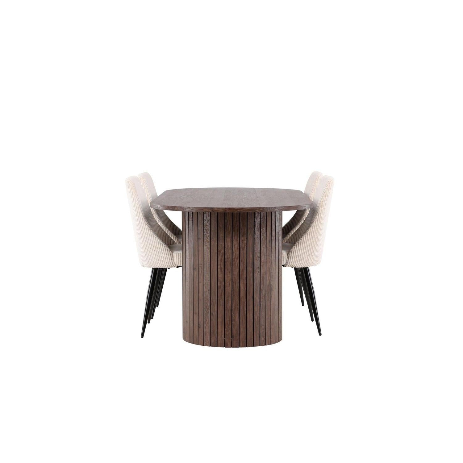 Essgruppe Esstisch Härön 200*90cm mit Stühlen Leone aus Kord - Mokka/Beige-Essgruppen Oval-Venture Home-le canapé