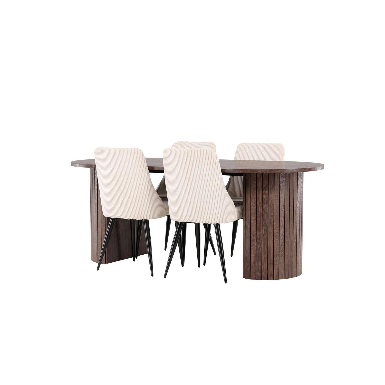 Essgruppe Esstisch Härön 200*90cm mit Stühlen Leone aus Kord - Mokka/Beige-Essgruppen Oval-Venture Home-le canapé