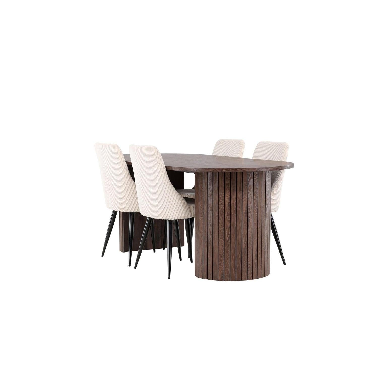 Essgruppe Esstisch Härön 200*90cm mit Stühlen Leone aus Kord - Mokka/Beige-Essgruppen Oval-Venture Home-le canapé
