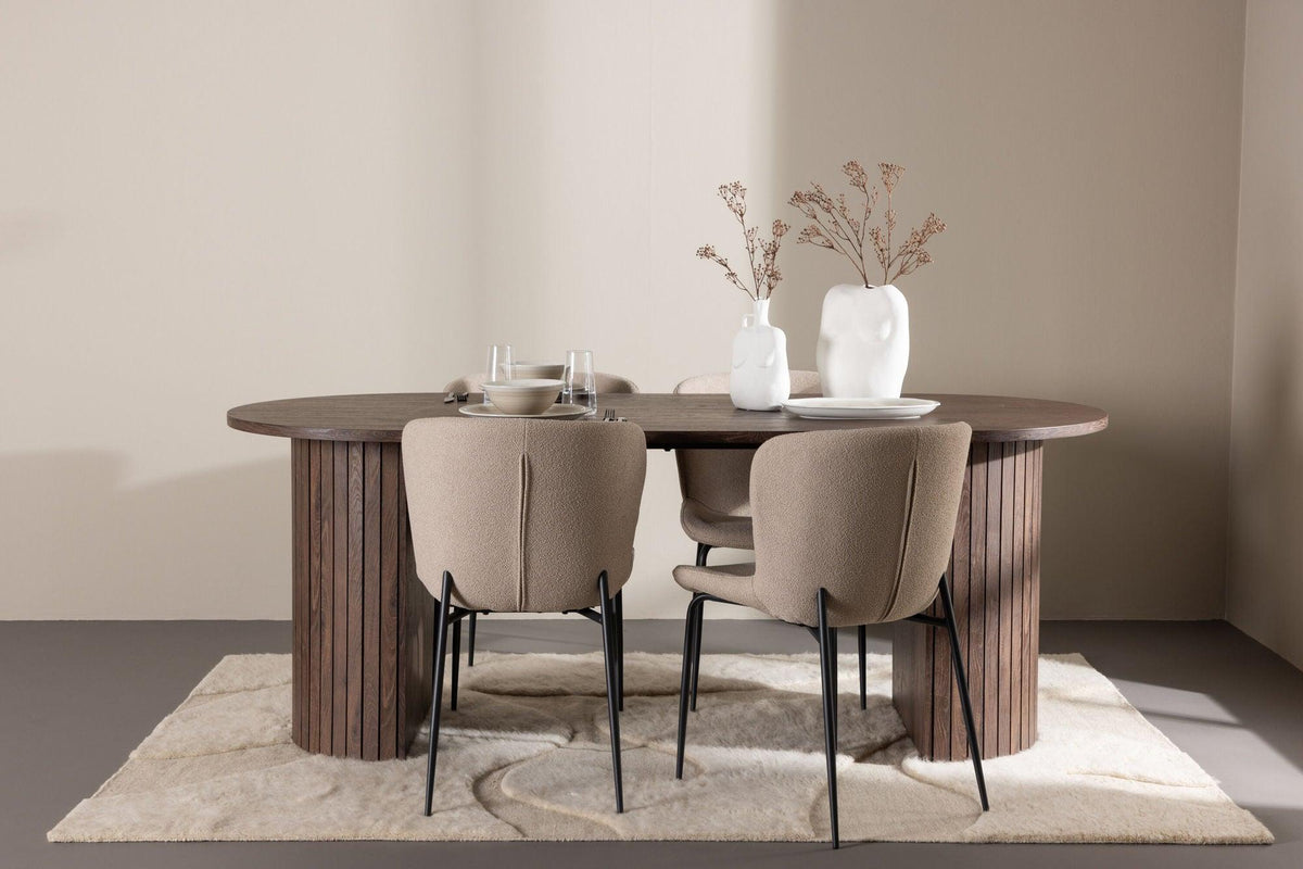 Essgruppe Esstisch Härön 200*90cm mit Stühlen Modesto aus Teddy-Boucle-Essgruppen Oval-Venture Home-le canapé