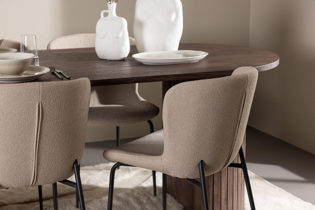 Essgruppe Esstisch Härön 200*90cm mit Stühlen Modesto aus Teddy-Boucle-Essgruppen Oval-Venture Home-le canapé