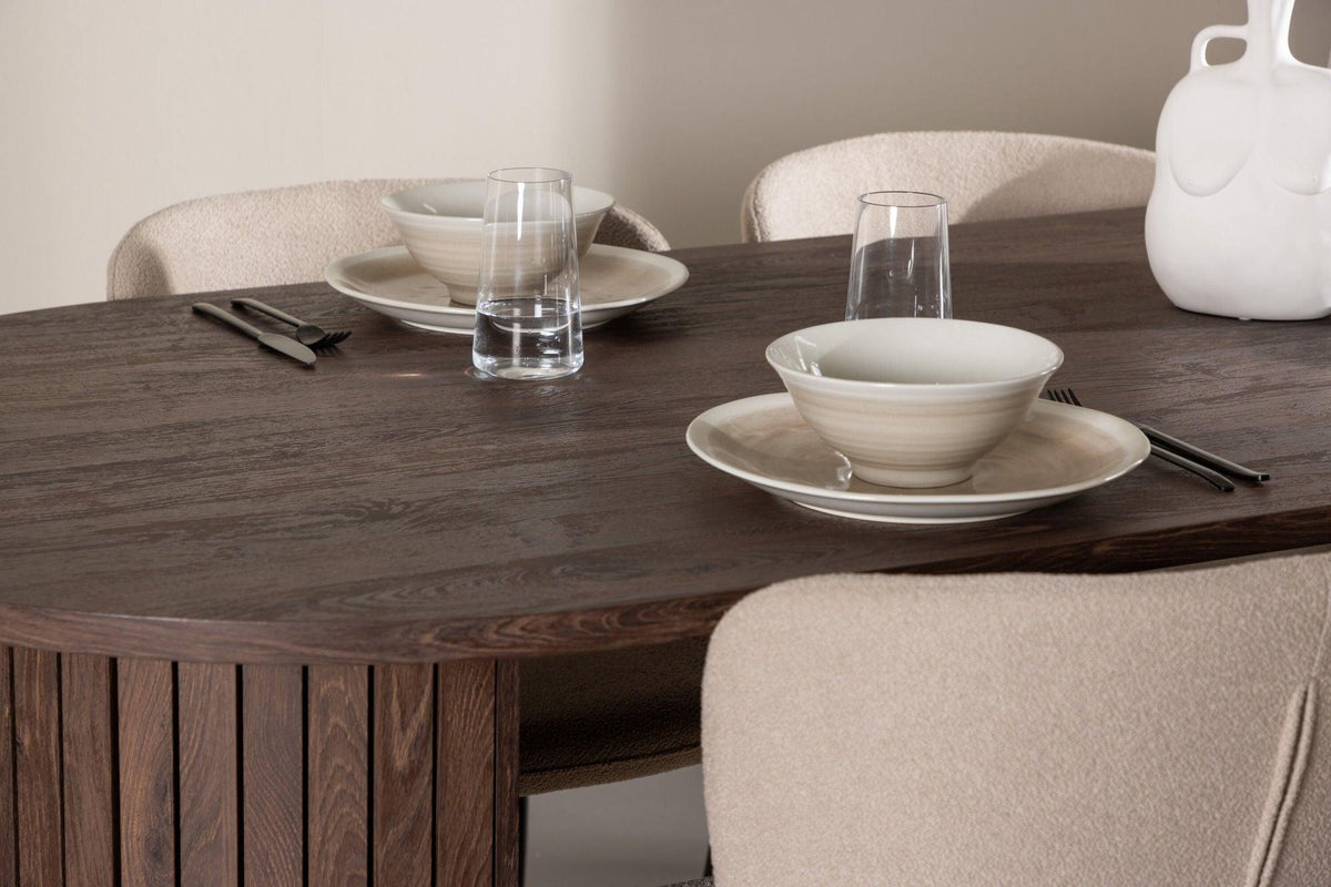 Essgruppe Esstisch Härön 200*90cm mit Stühlen Modesto aus Teddy-Boucle-Essgruppen Oval-Venture Home-le canapé
