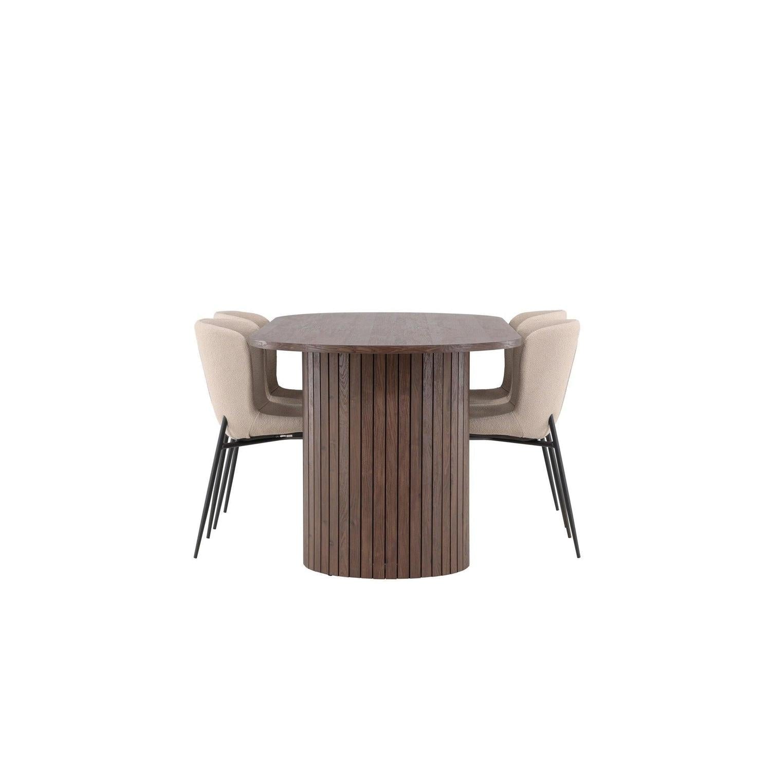 Essgruppe Esstisch Härön 200*90cm mit Stühlen Modesto aus Teddy-Bouclé - Mokka/Beige-Essgruppe Oval-Venture Home-le canapé