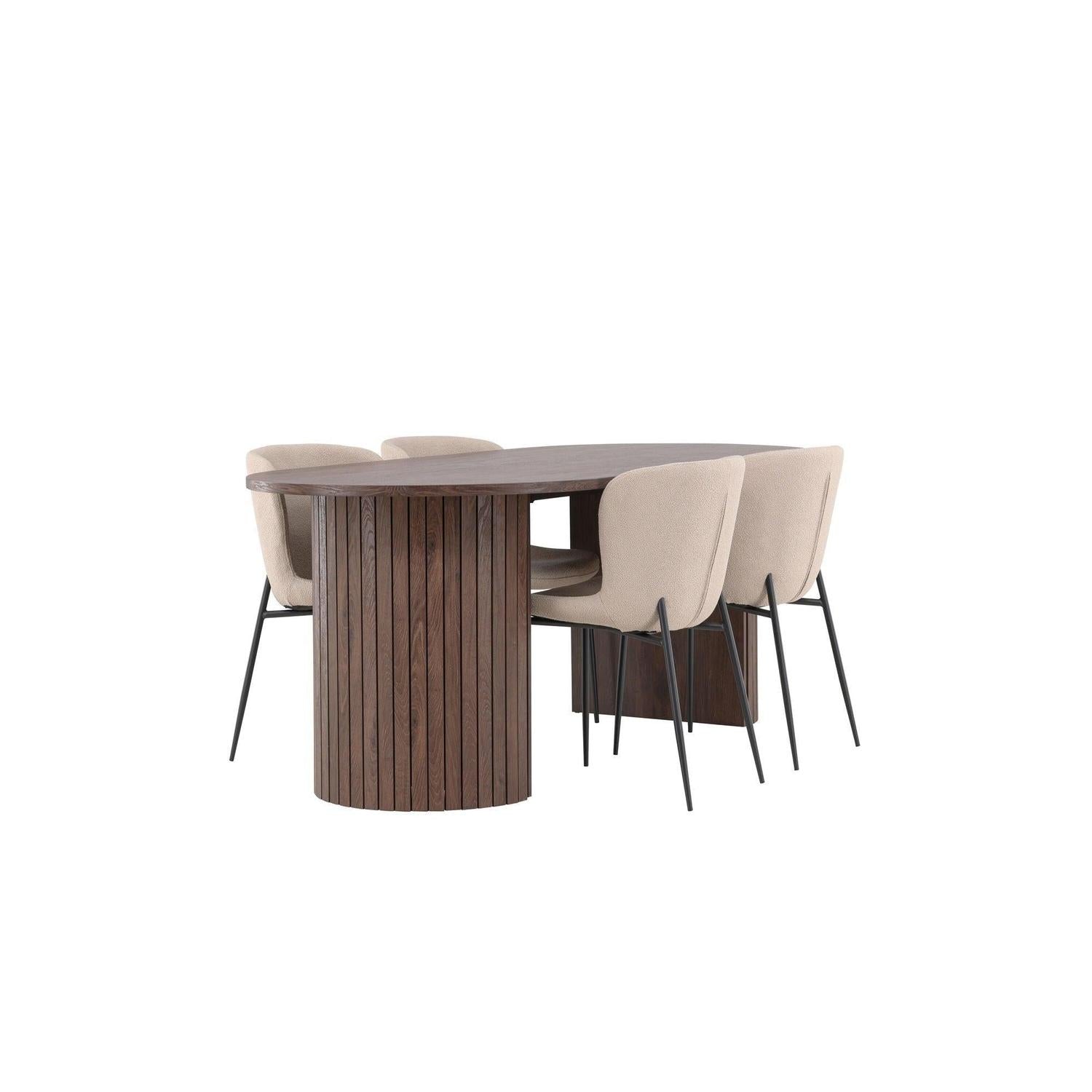 Essgruppe Esstisch Härön 200*90cm mit Stühlen Modesto aus Teddy-Bouclé - Mokka/Beige-Essgruppen Oval-Venture Home-le canapé