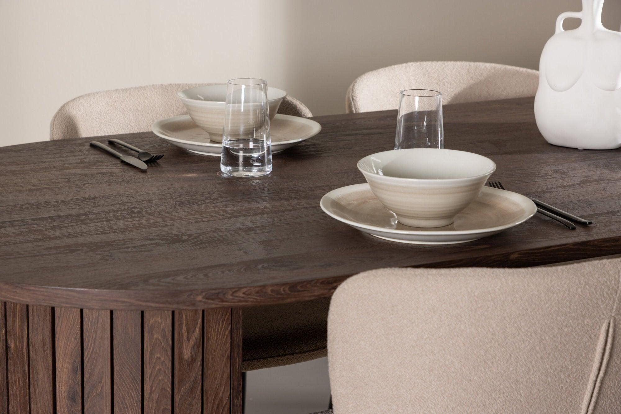 Essgruppe Esstisch Härön 200*90cm mit Stühlen Modesto aus Teddy-Bouclé - Mokka/Beige-Essgruppen Oval-Venture Home-le canapé