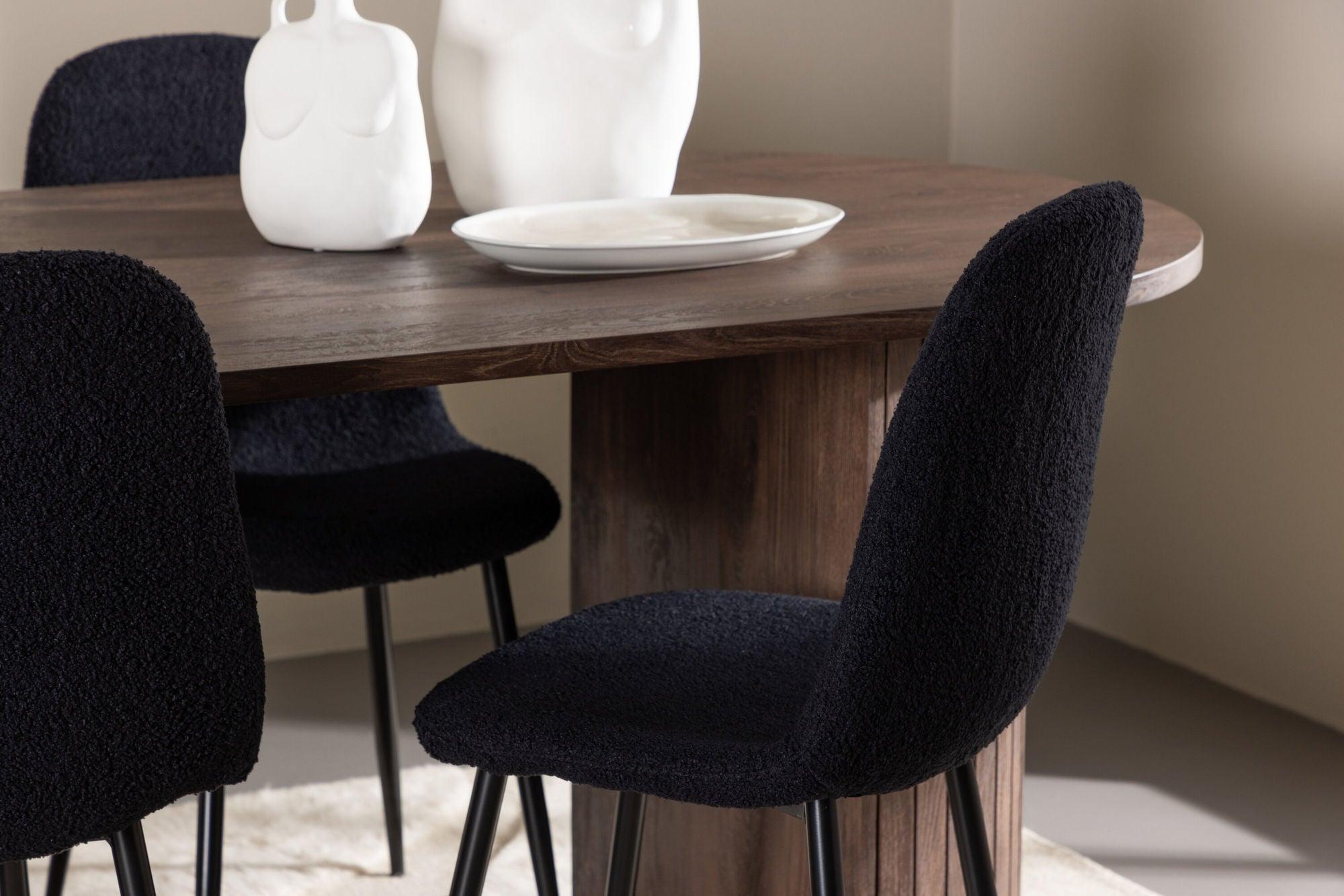 Essgruppe Esstisch Härön 200*90cm mit Stühlen Polar aus Teddy-Bouclé-Essgruppe Oval-Venture Home-le canapé