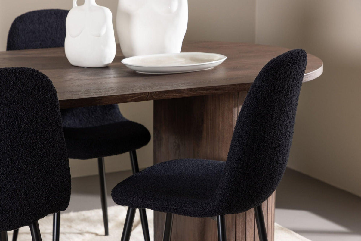 Essgruppe Esstisch Härön 200*90cm mit Stühlen Polar aus Teddy-Boucle-Essgruppen Oval-Venture Home-le canapé