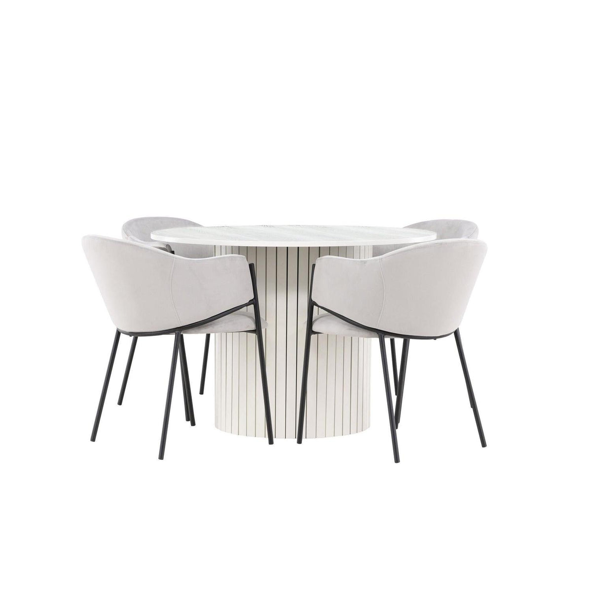 Essgruppe Esstisch Härön Ø110cm mit Stühlen Evelina aus Samt-Essgruppen Rund-Venture Home-le canapé