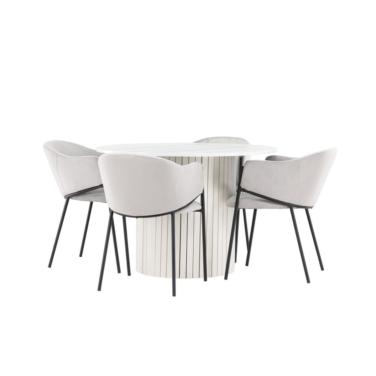 Essgruppe Esstisch Härön Ø110cm mit Stühlen Evelina aus Samt-Essgruppen Rund-Venture Home-le canapé