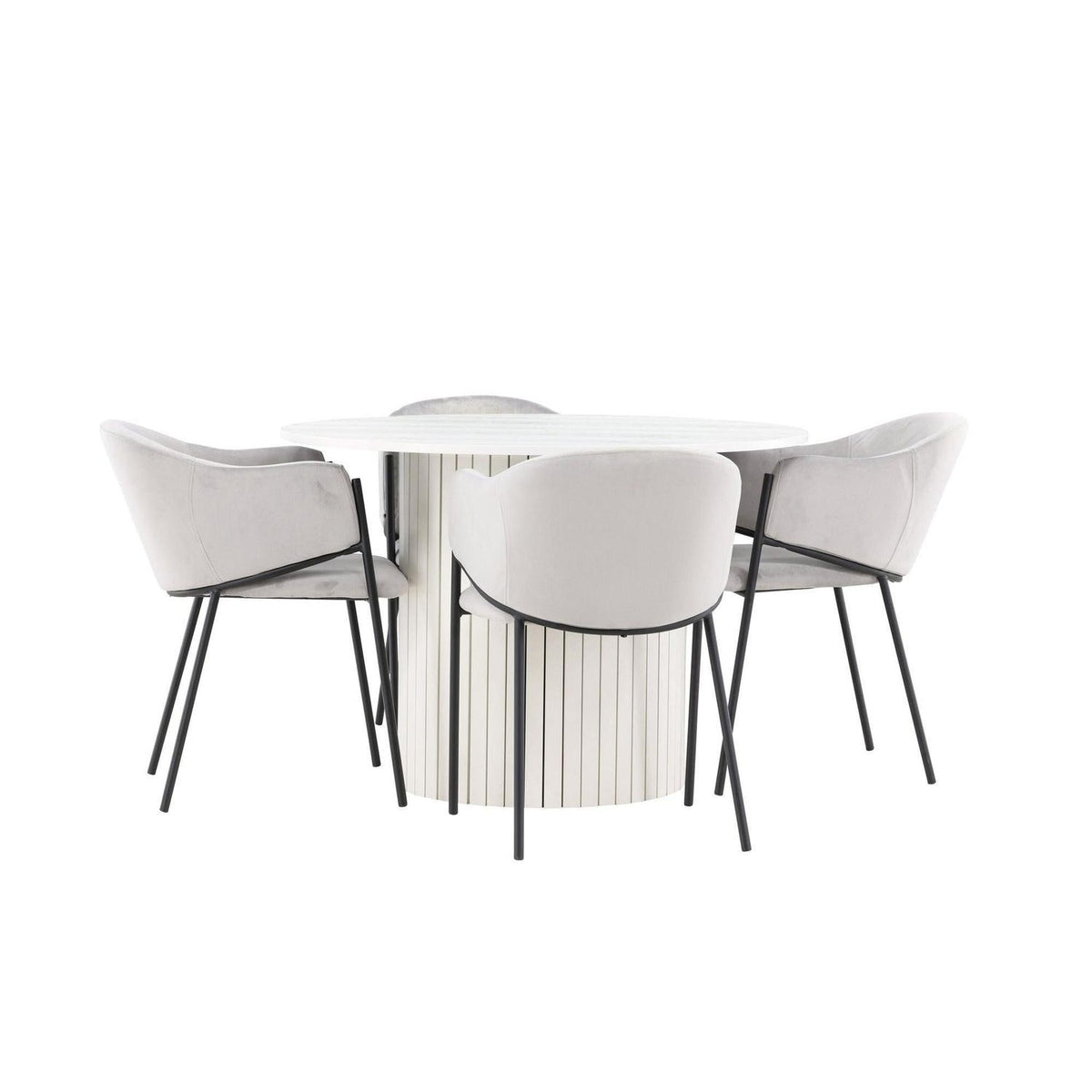 Essgruppe Esstisch Härön Ø110cm mit Stühlen Evelina aus Samt-Essgruppen Rund-Venture Home-le canapé