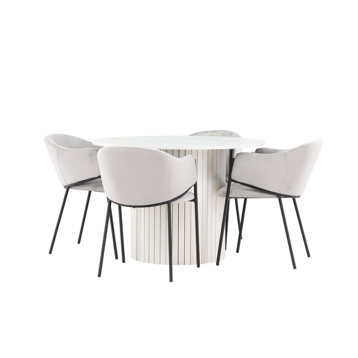 Essgruppe Esstisch Härön Ø110cm mit Stühlen Evelina aus Samt-Essgruppen Rund-Venture Home-le canapé