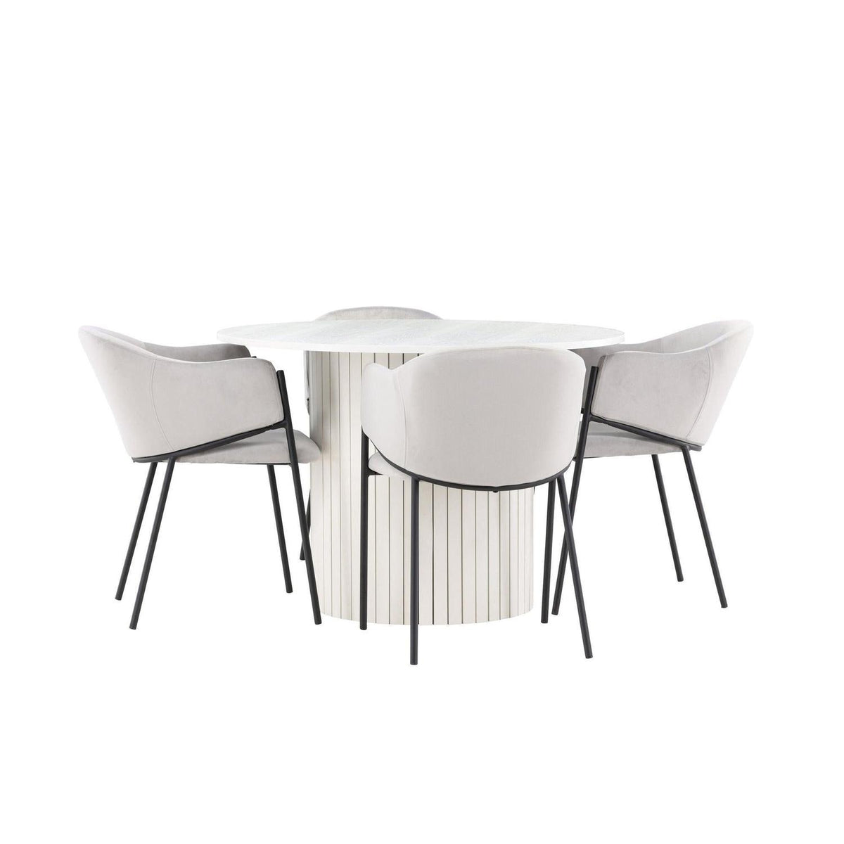 Essgruppe Esstisch Härön Ø110cm mit Stühlen Evelina aus Samt-Essgruppen Rund-Venture Home-le canapé