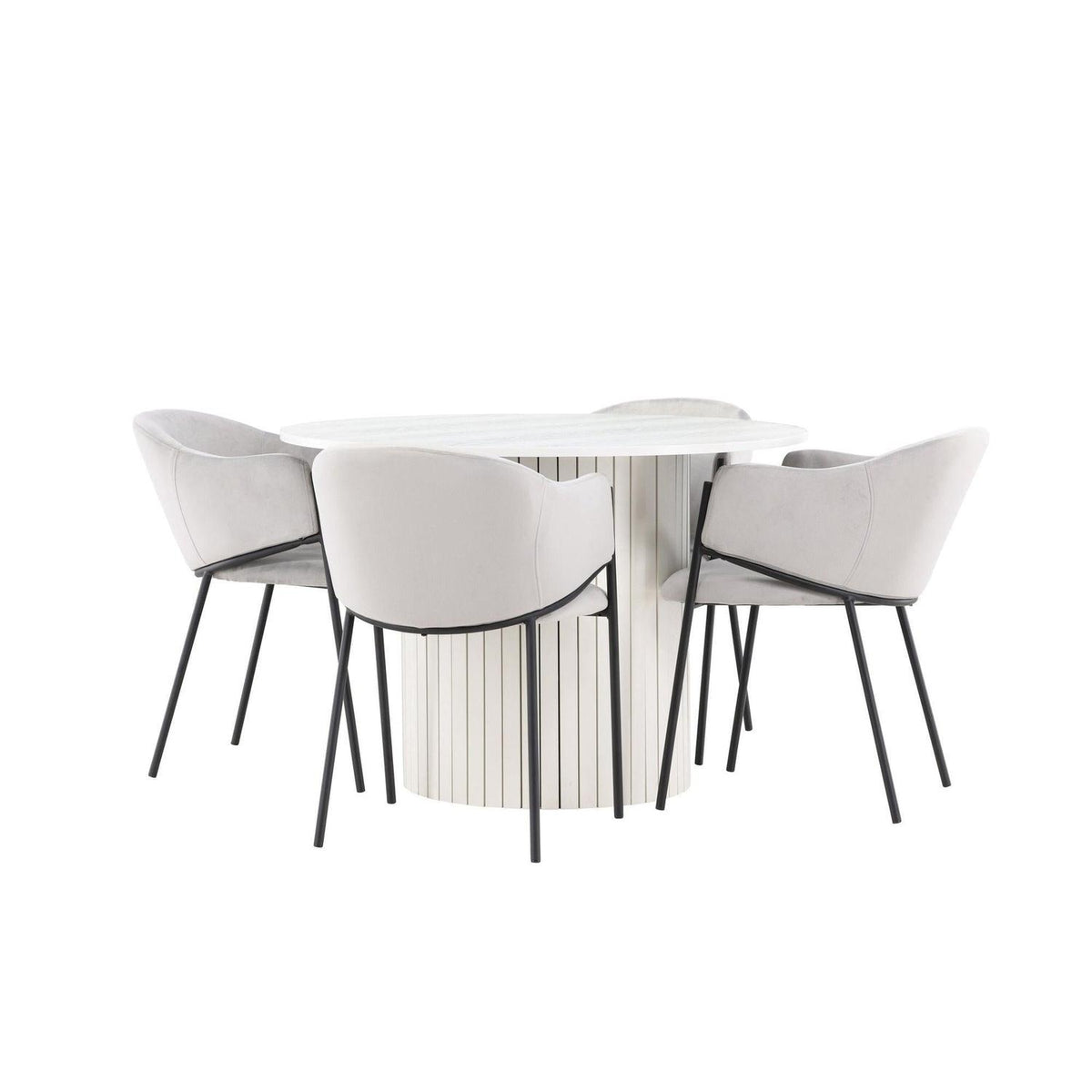 Essgruppe Esstisch Härön Ø110cm mit Stühlen Evelina aus Samt-Essgruppen Rund-Venture Home-le canapé