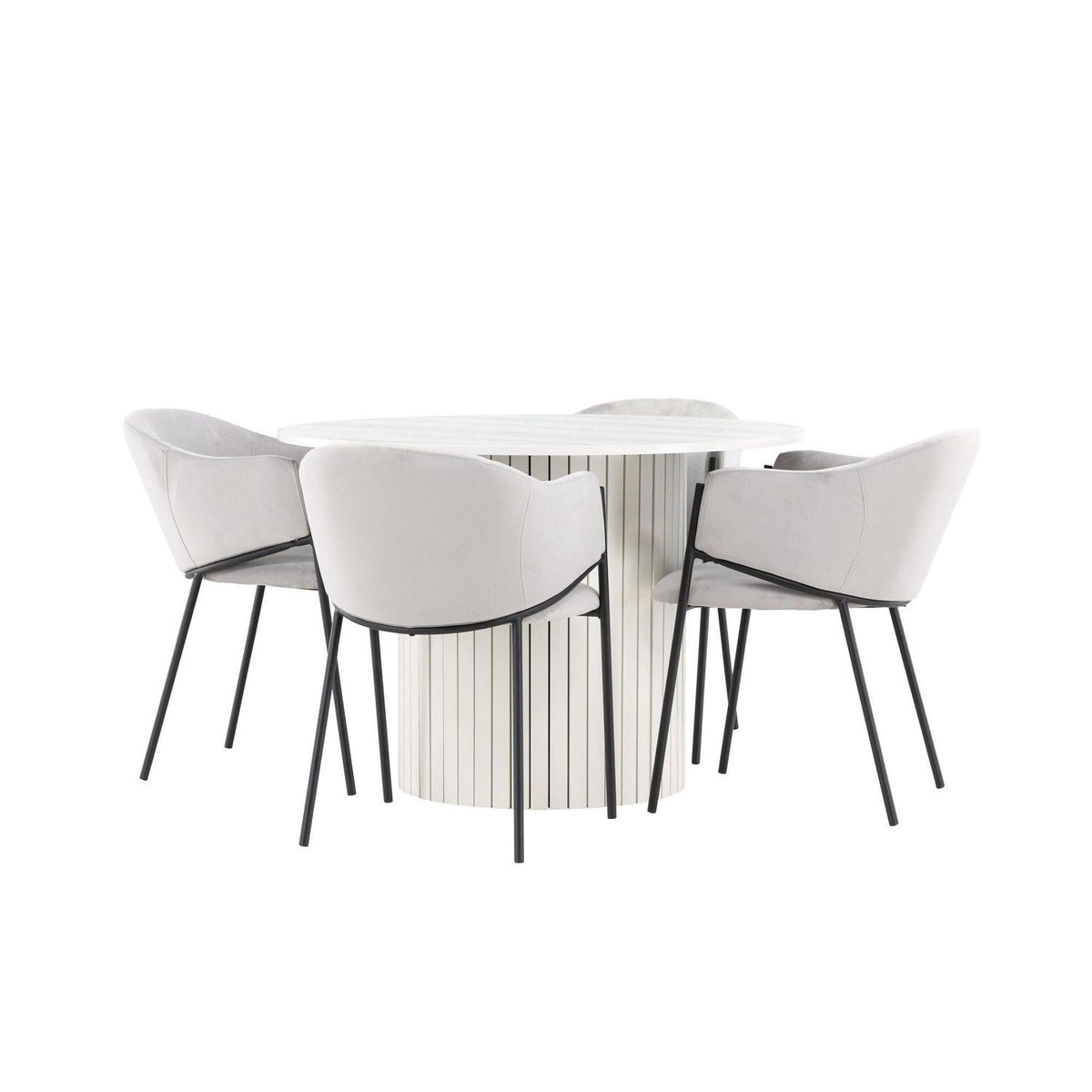 Essgruppe Esstisch Härön Ø110cm mit Stühlen Evelina aus Samt-Essgruppen Rund-Venture Home-le canapé