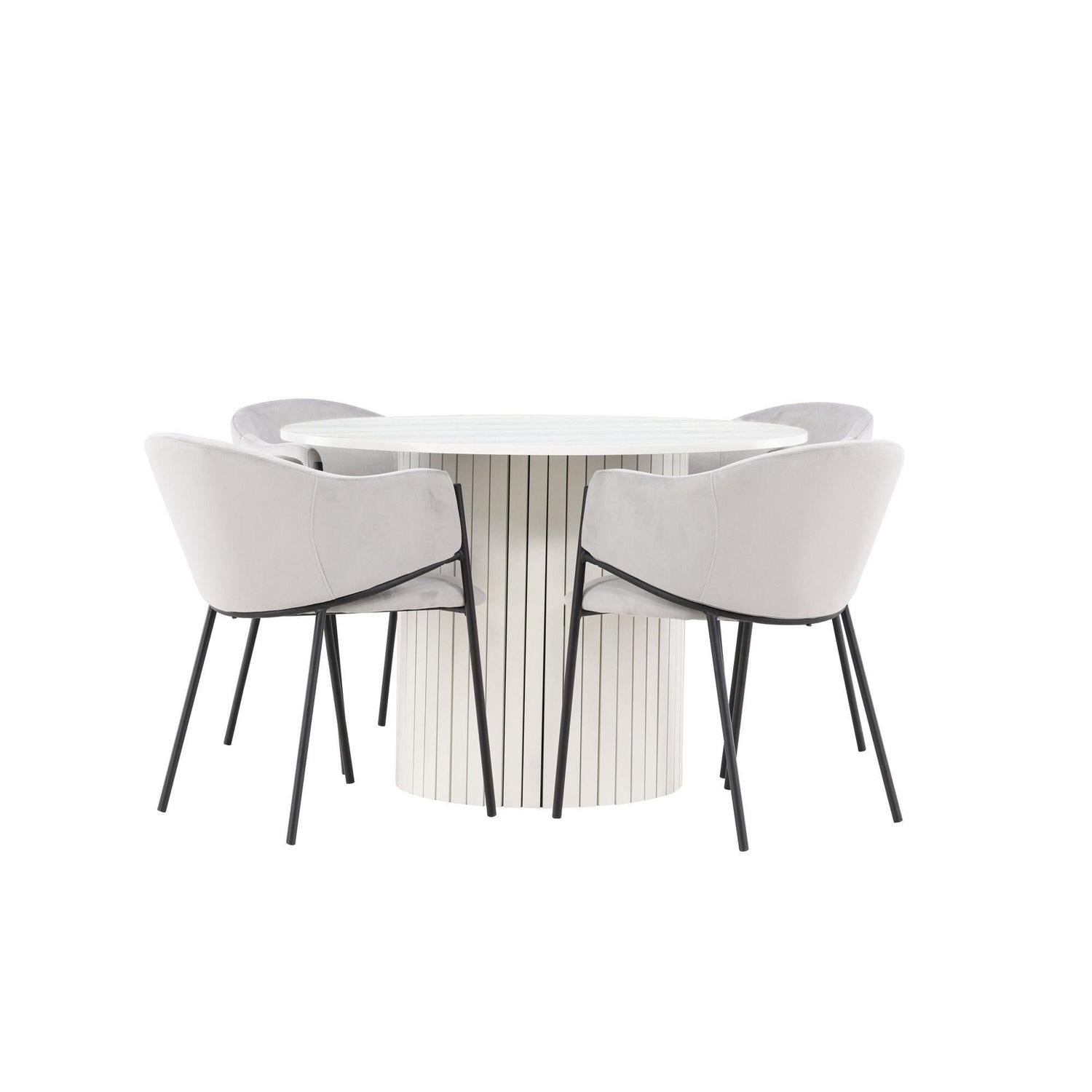 Essgruppe Esstisch Härön rund 110cm mit Stühlen Evelina aus Samt-Essgruppen Rund-Venture Home-le canapé